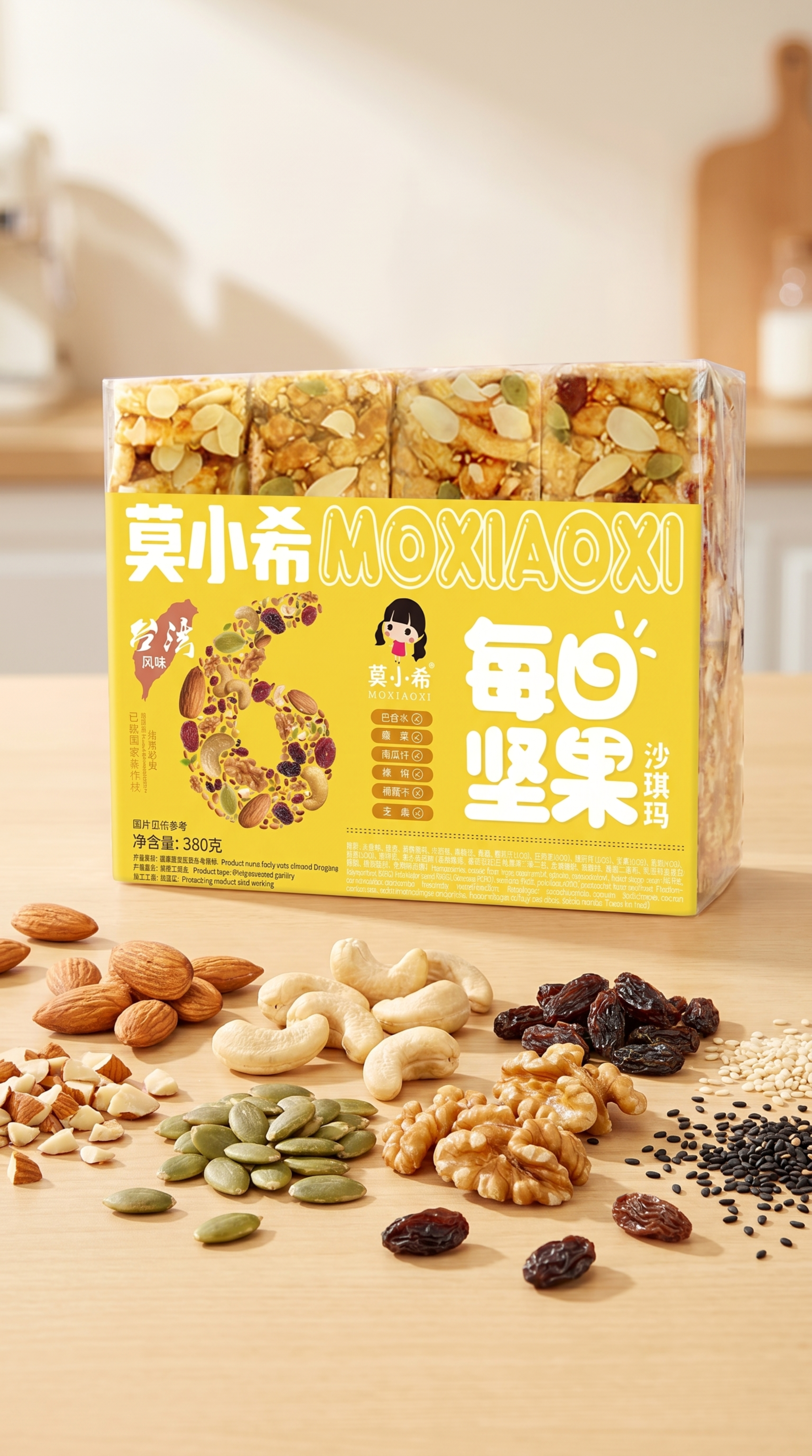每日坚果沙琪玛零食包装，严格参照上传产品图，完整保留所有可见组… - 图片创意预览