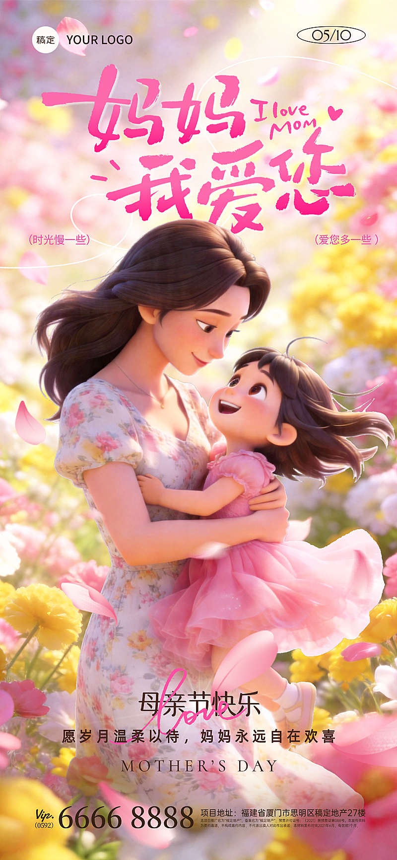 母亲节温馨感3D母亲抱孩子海报