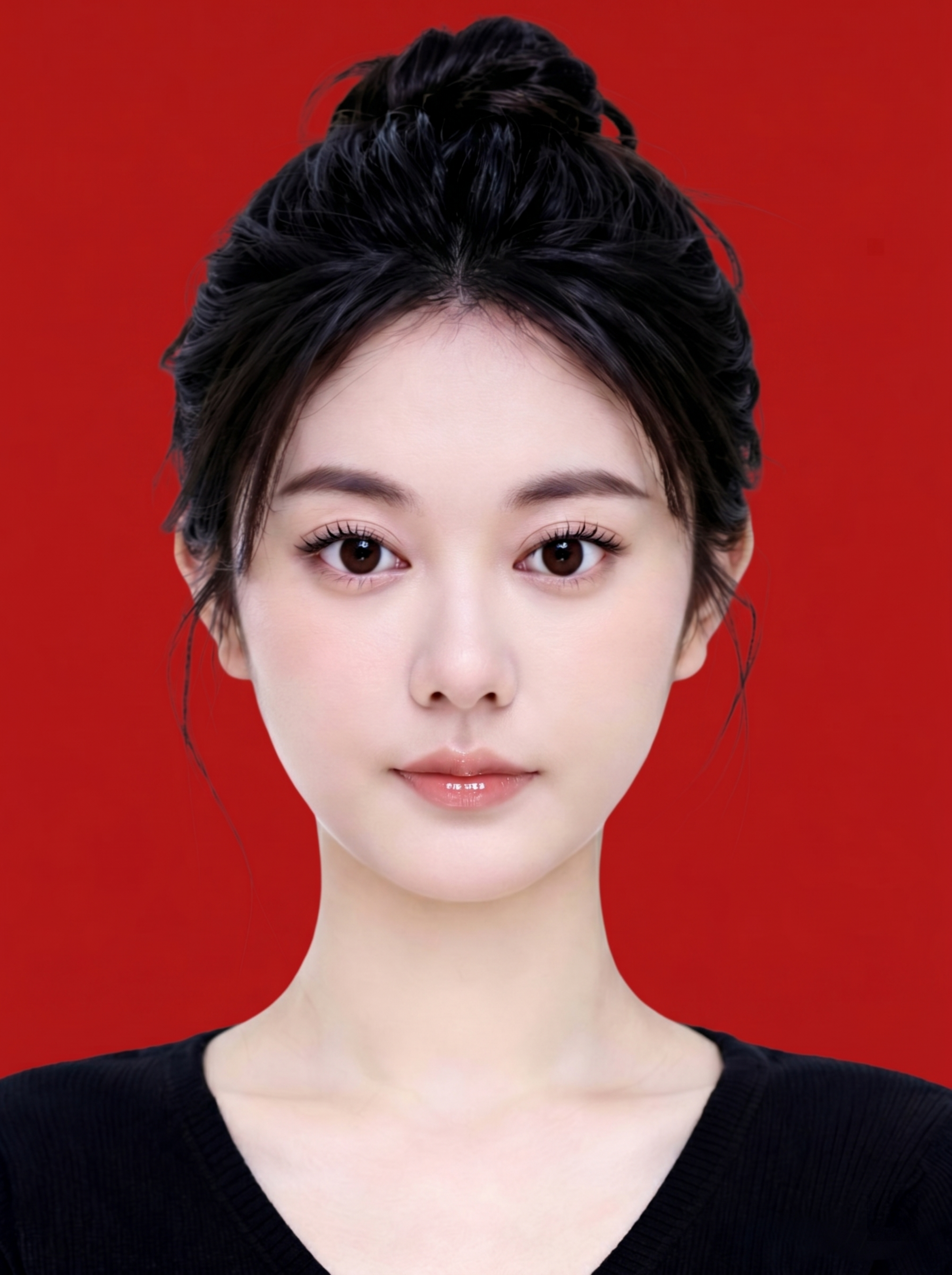保留第一张图中人物发型､脸型､年龄特征生成标准样式纯正面证件照… - 图片创意预览
