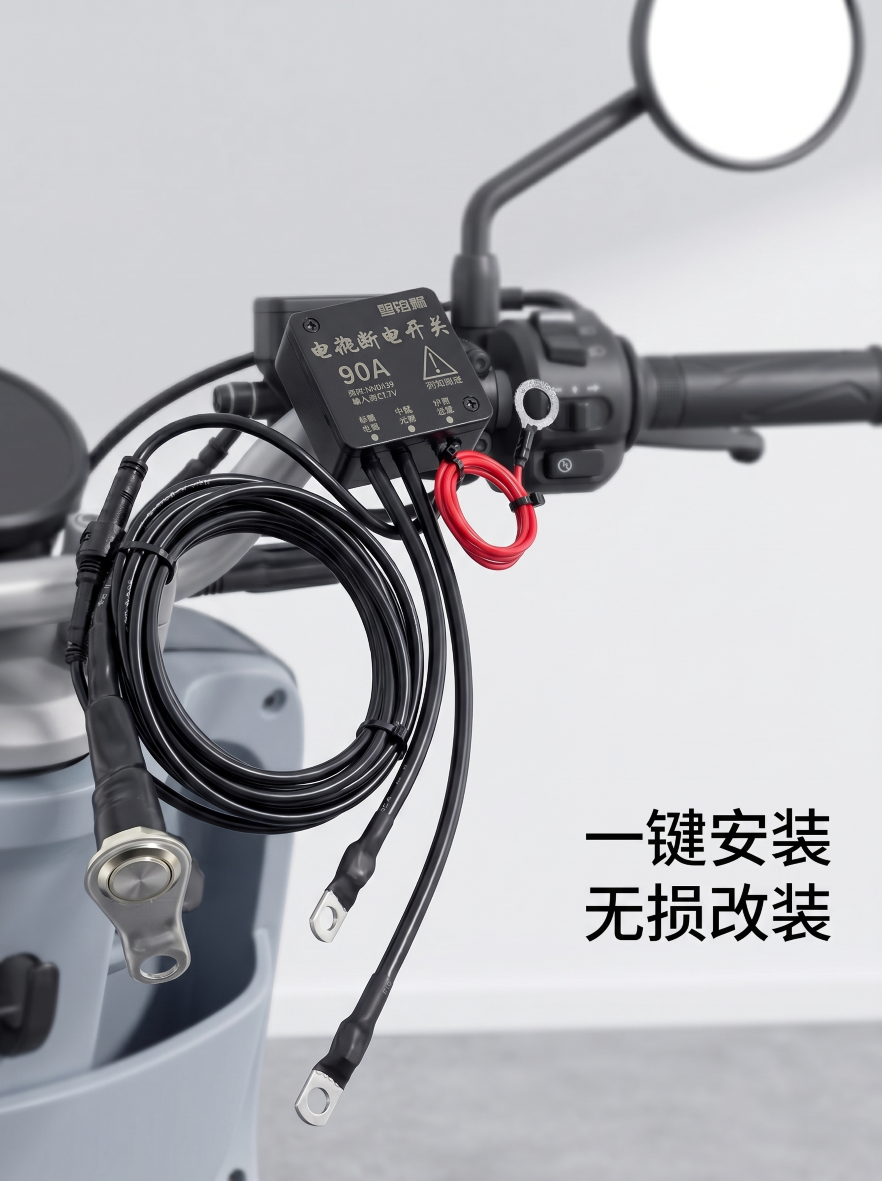 [主图3] 摩托车断电开关安装场景主图 产品主体放置在浅淡的摩… - 图片创意预览