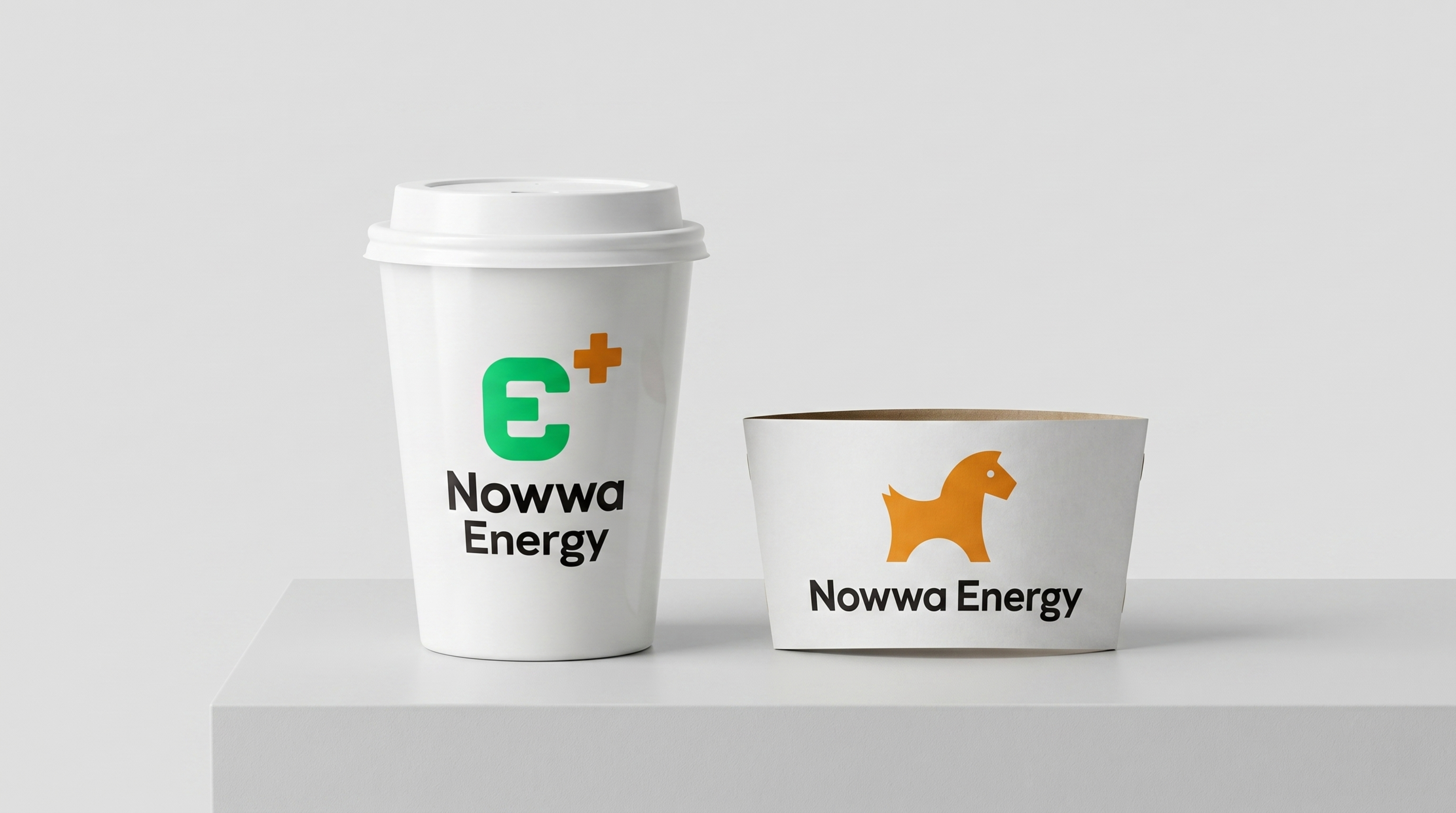 咖啡品牌Nowwa Energy的咖啡杯与杯套VI设计，白色外… - 图片创意预览