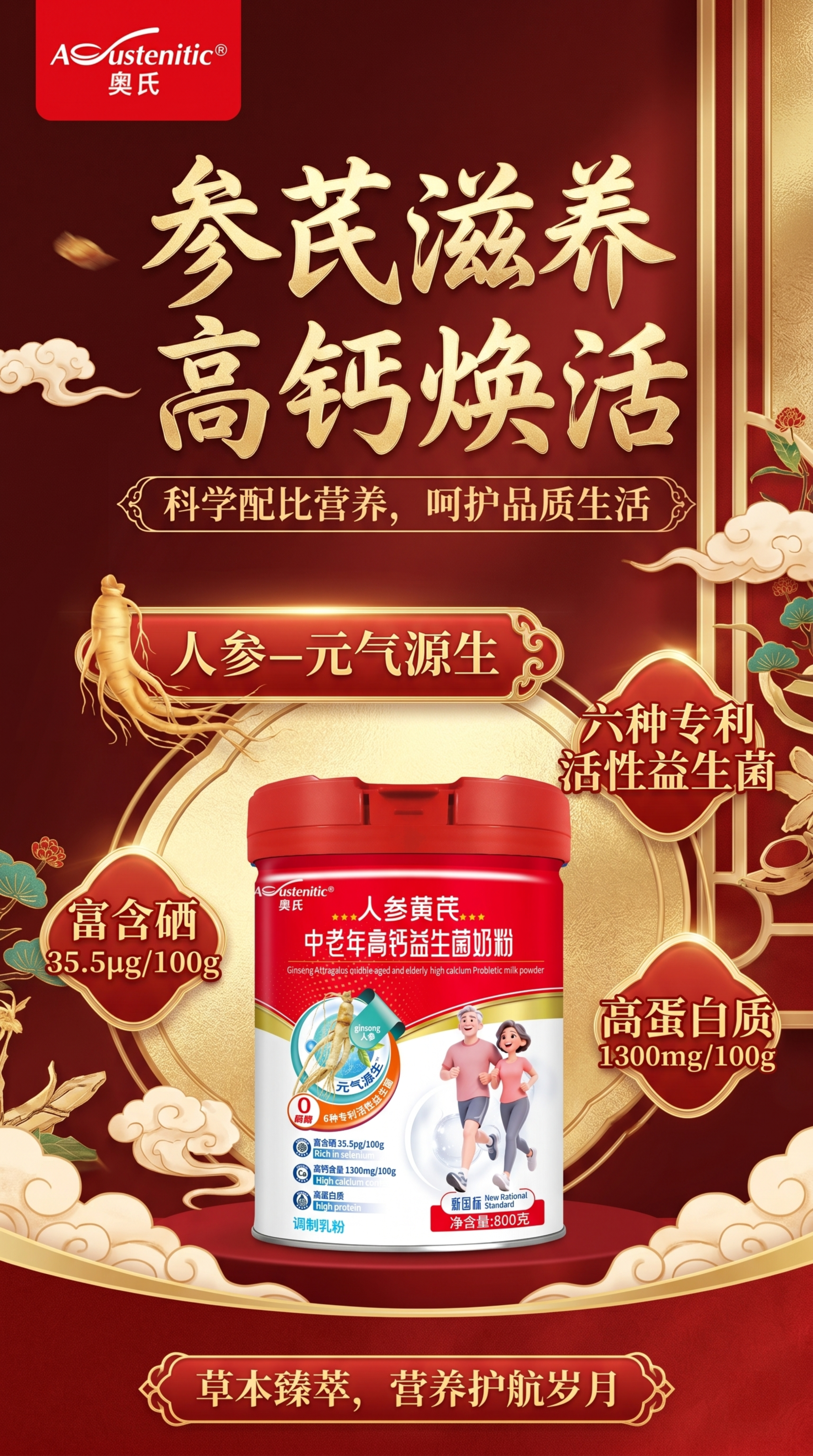 9:16竖版电商海报，奥氏Austenitic人参黄芪中老年高… - 图片创意预览
