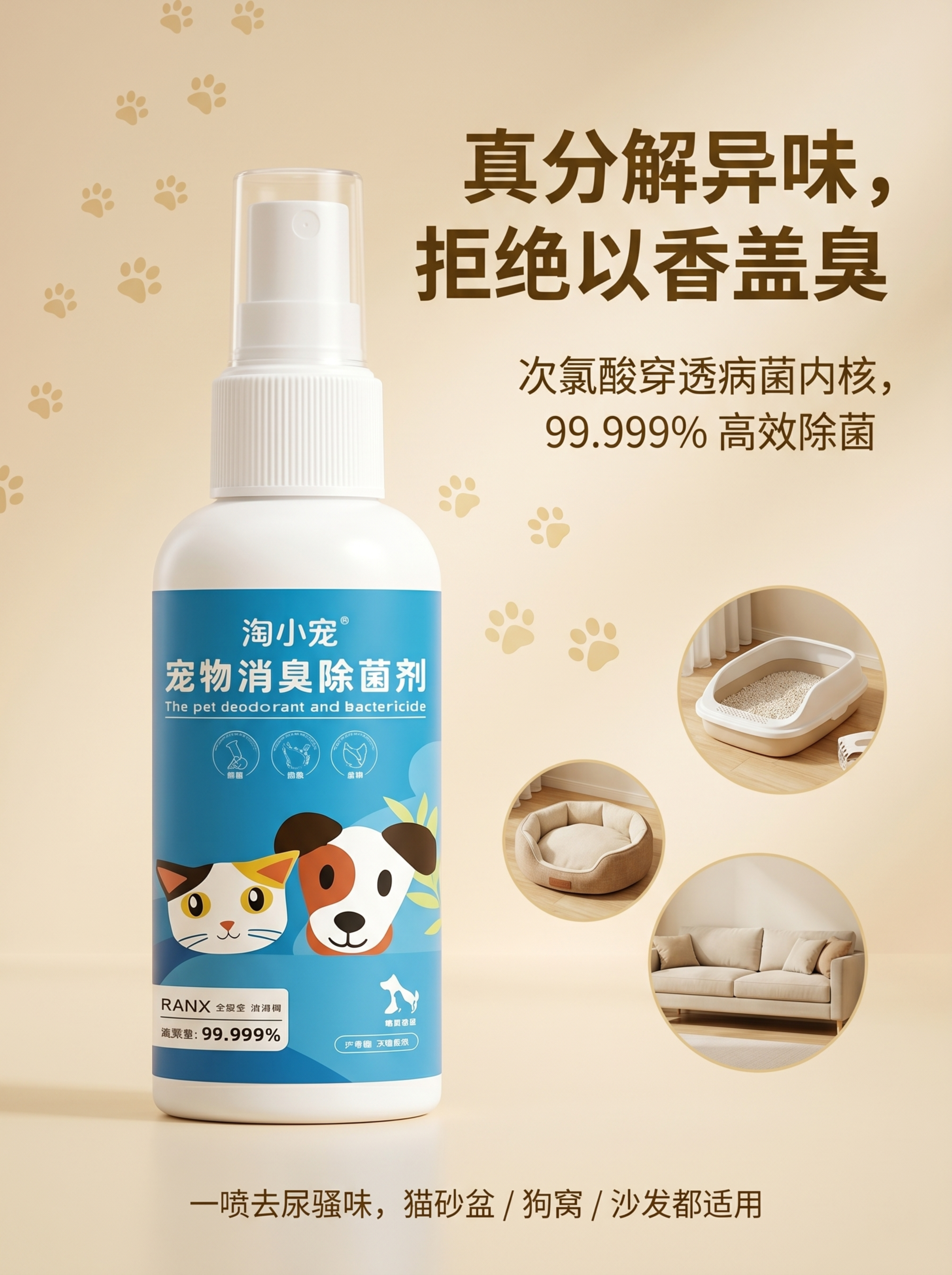 [主图3]效果卖点解决痛点宠物除臭喷雾主图；[氛围风格]轻奢温… - 图片创意预览