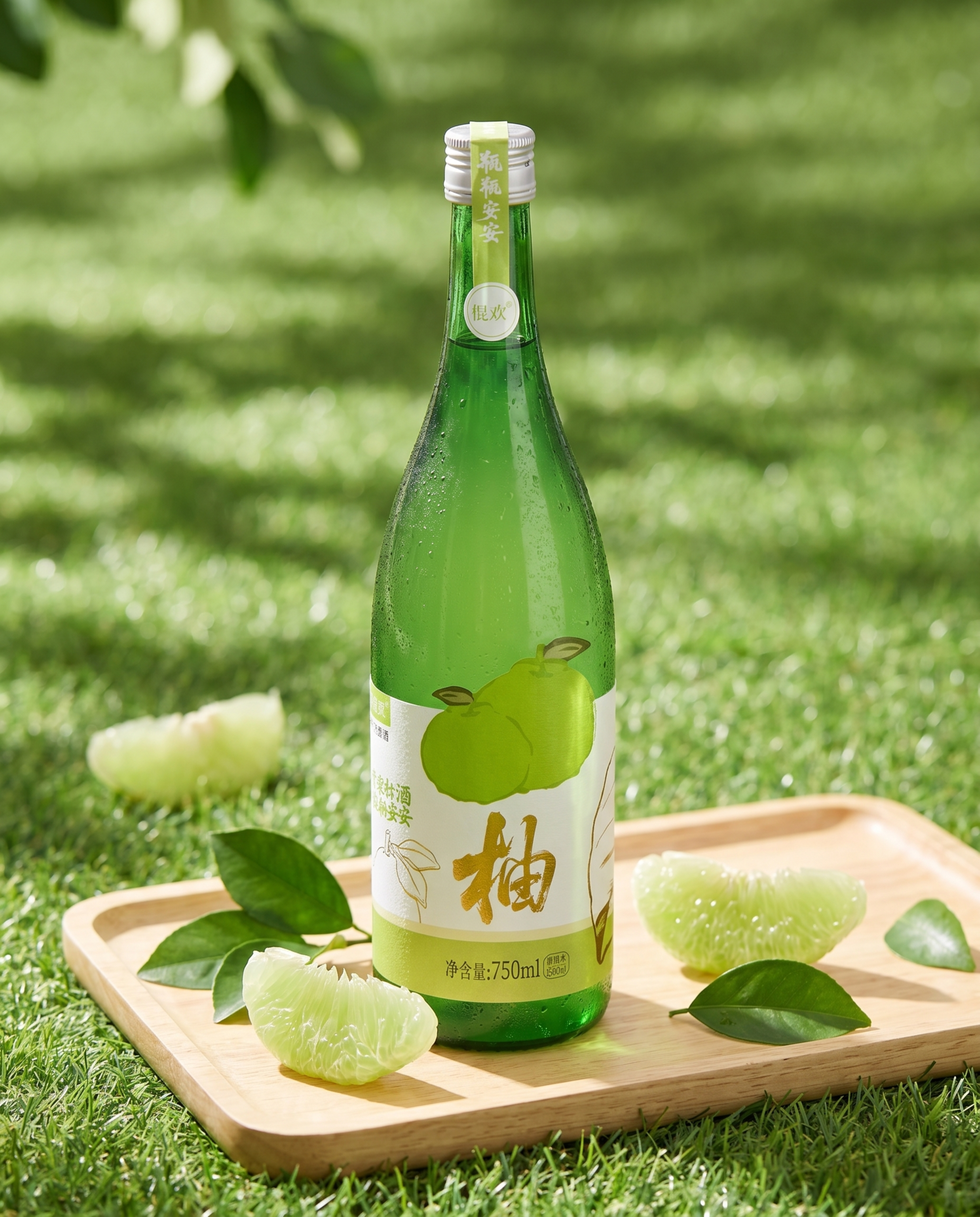 清新自然风产品摄影。 青梅果酒严格参照上传产品图，完整保留所有… - 图片创意预览