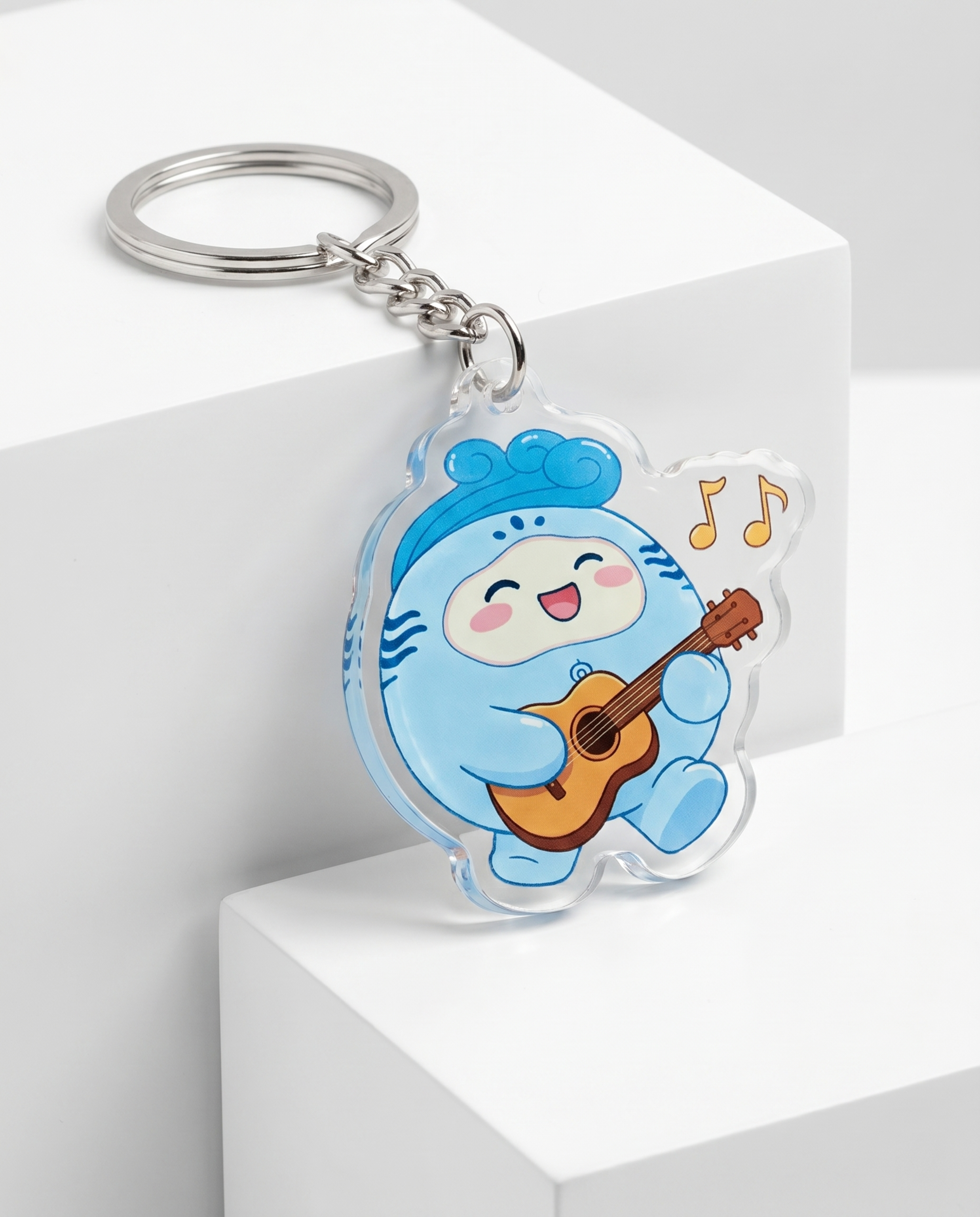 电商产品展示，透明亚克力材质滴胶钥匙扣，双面印图，卡通图案为上… - 图片创意预览