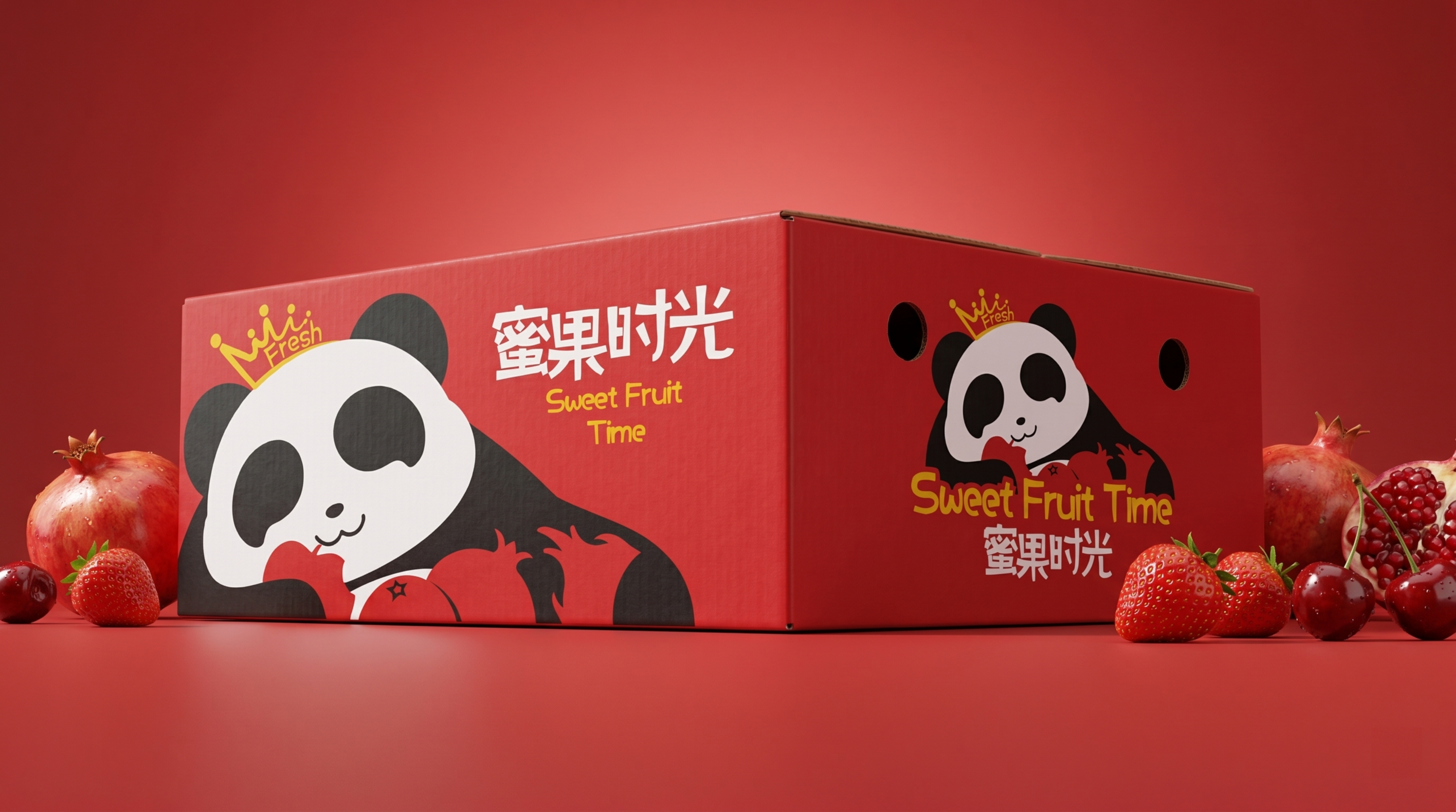 给这个包装添加一个背景 背景上有水果 背景为红色 配红色桌面「… - 图片创意预览