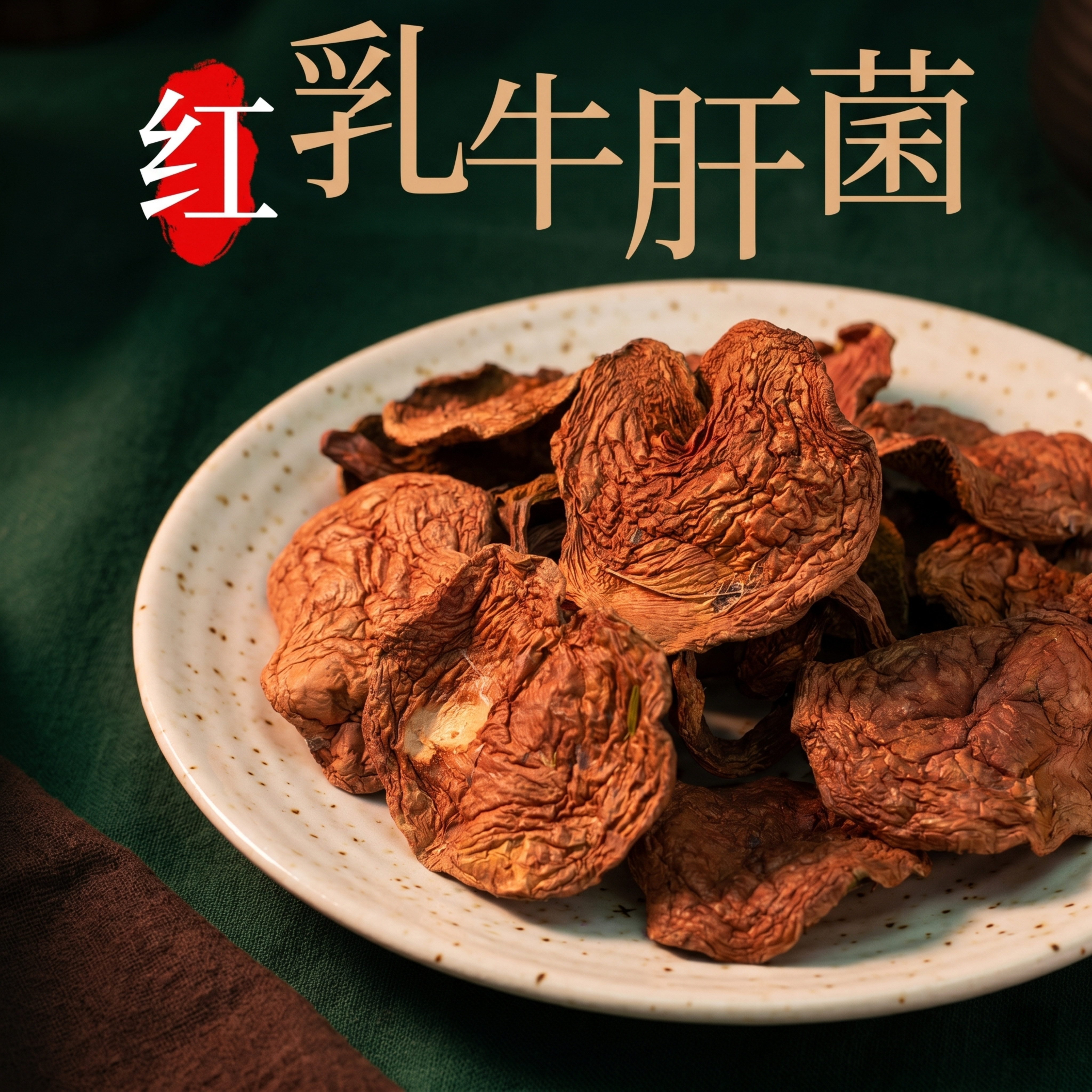 红乳牛肝菌干菌，严格参照上传产品图https://gdesig… - 图片创意预览