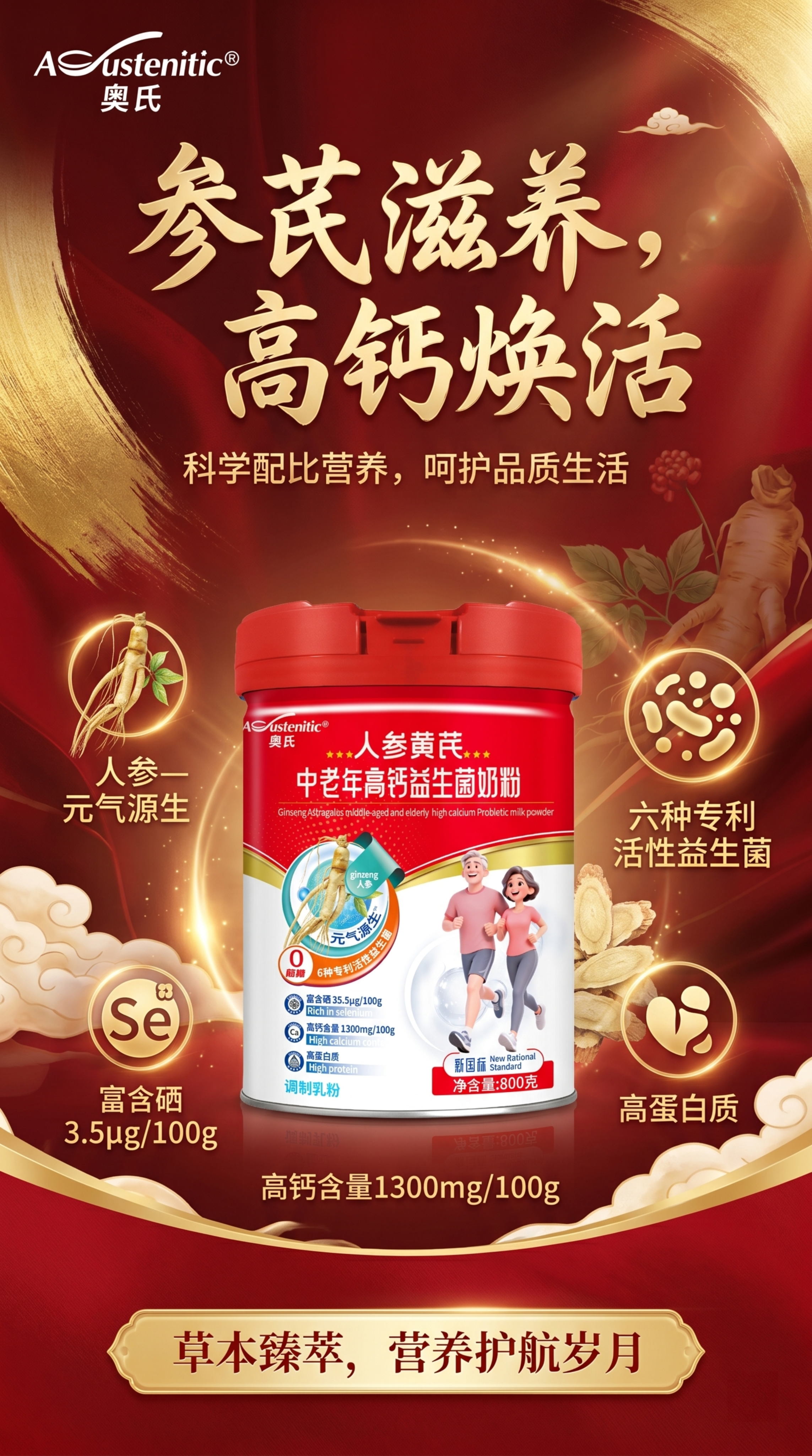 9:16竖版电商海报，奥氏Austenitic人参黄芪中老年高… - 图片创意预览