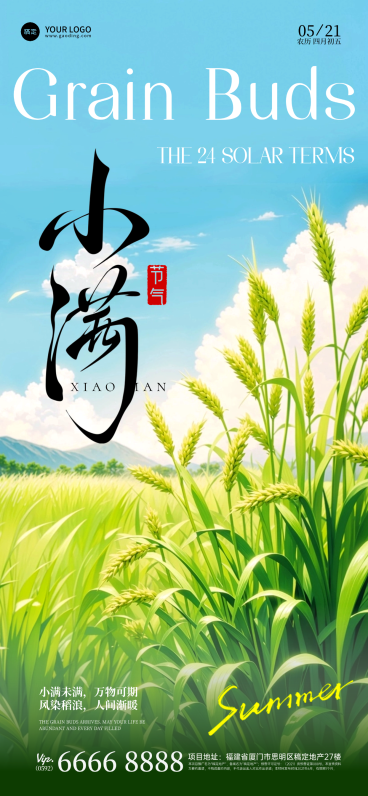 小满节气清新感小麦二十四节气小满海报预览效果