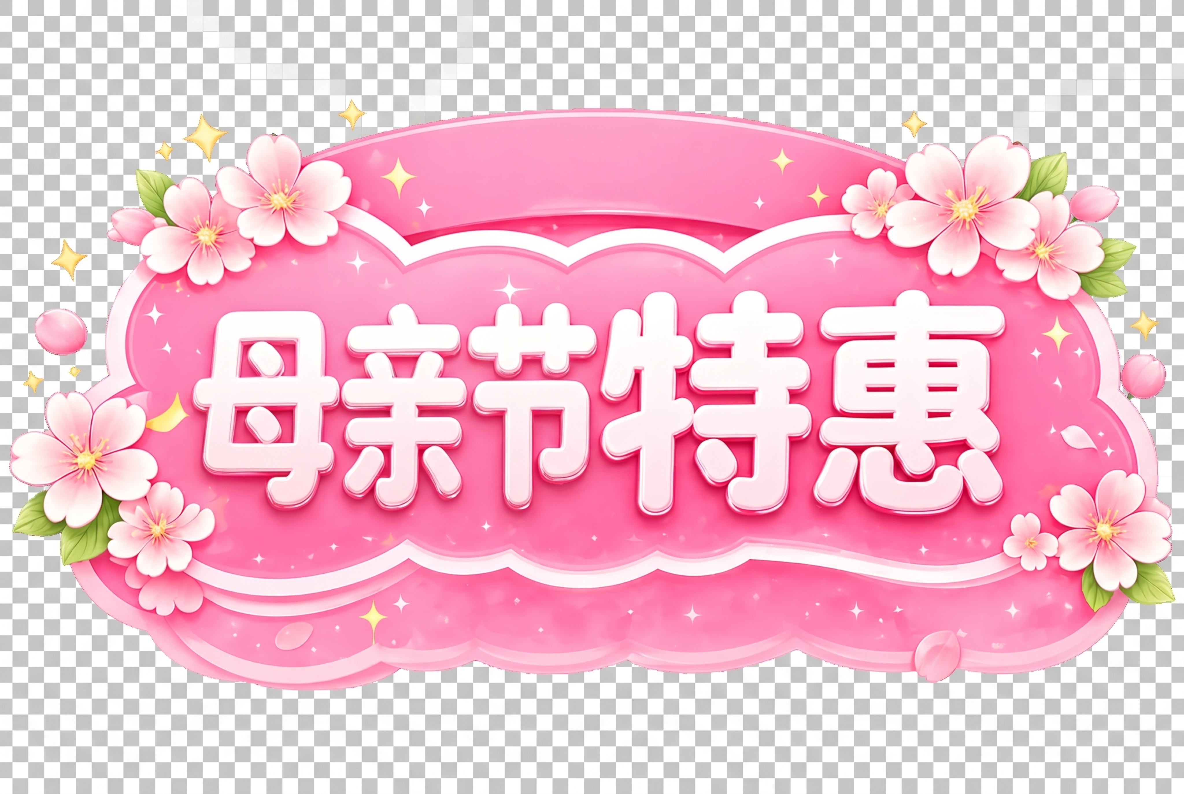 参考原图风格，生成母亲节特惠艺术字，粉色樱花装饰，闪亮星星点缀… - 图片创意预览