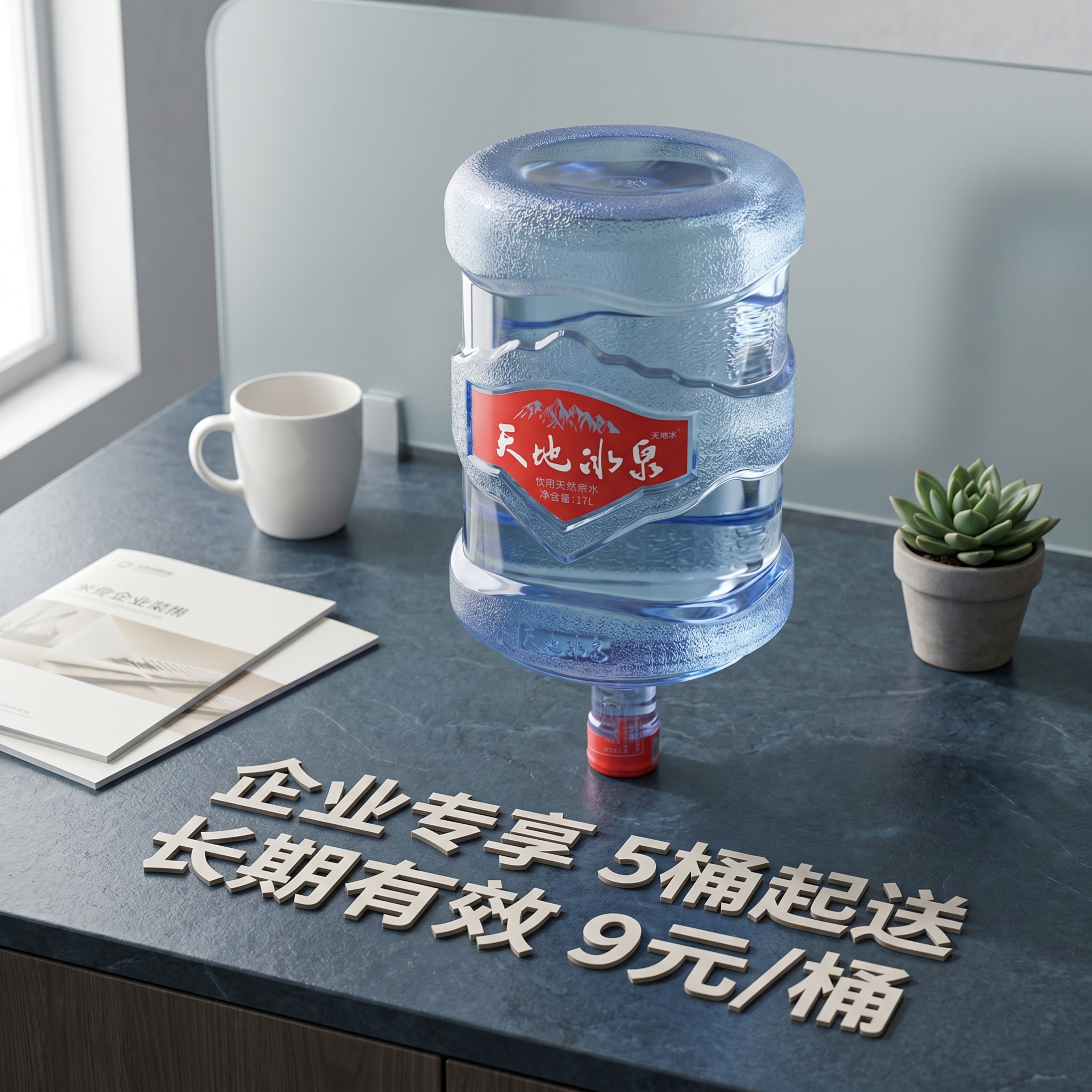 商业级产品促销海报设计。 主体：桶装饮用水严格参照上传产品图，… - 图片创意预览