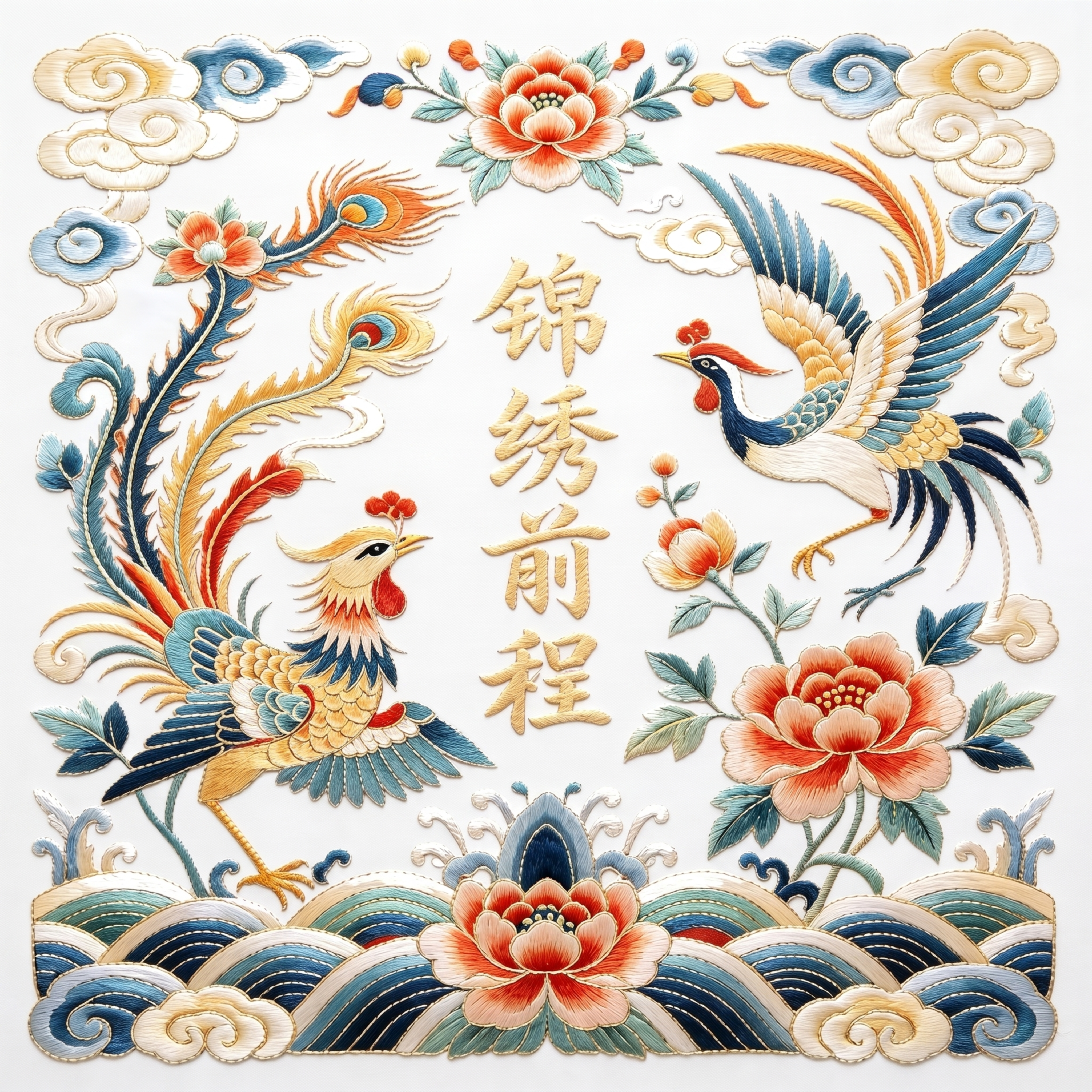 去除右下角的水印，增强刺绣纹理的细节，提升图片整体清晰度，将图… - 图片创意预览