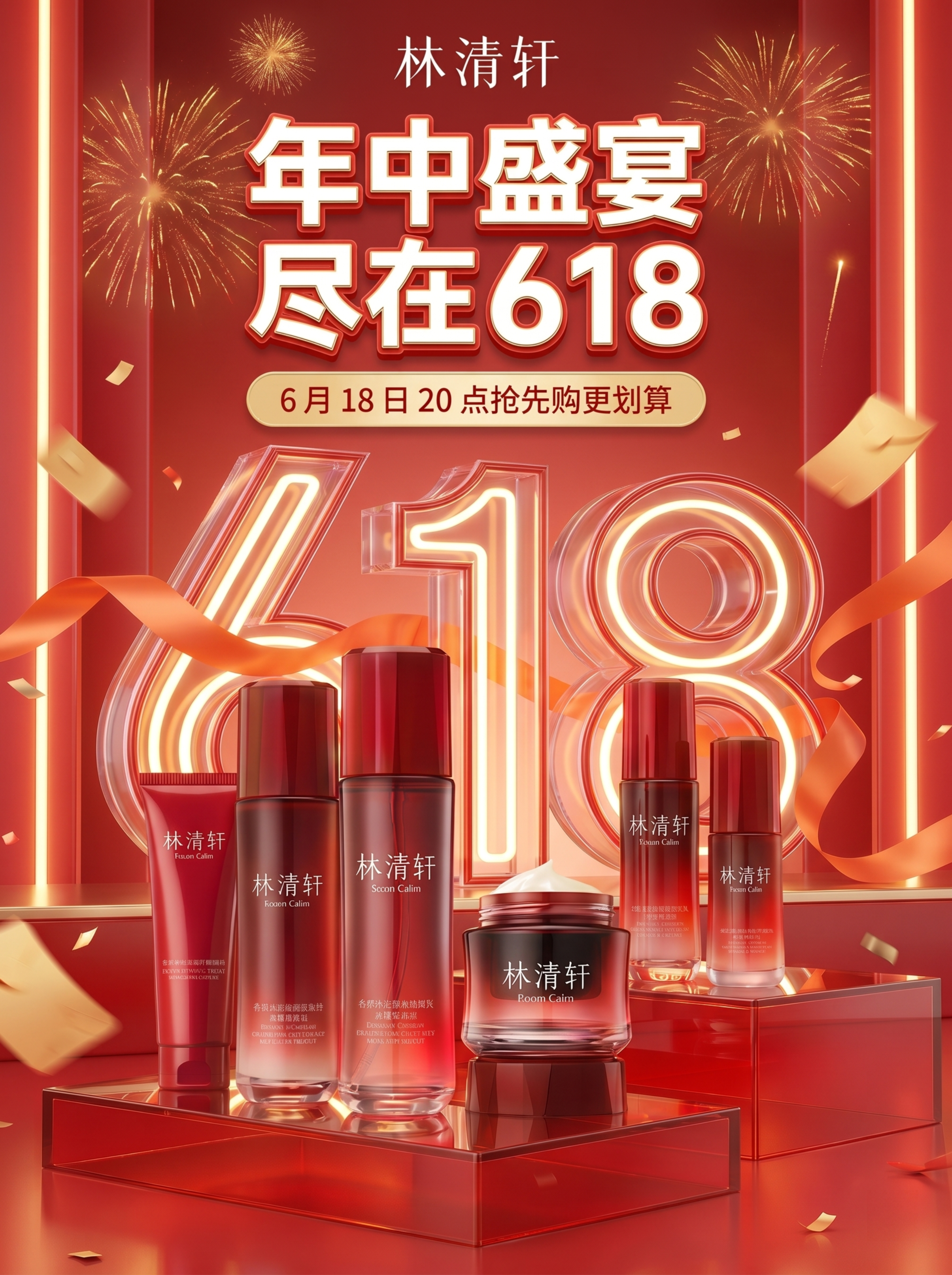 在原海报基础上，将产品（林清轩护肤礼盒）放大，使其占据画面中心… - 图片创意预览