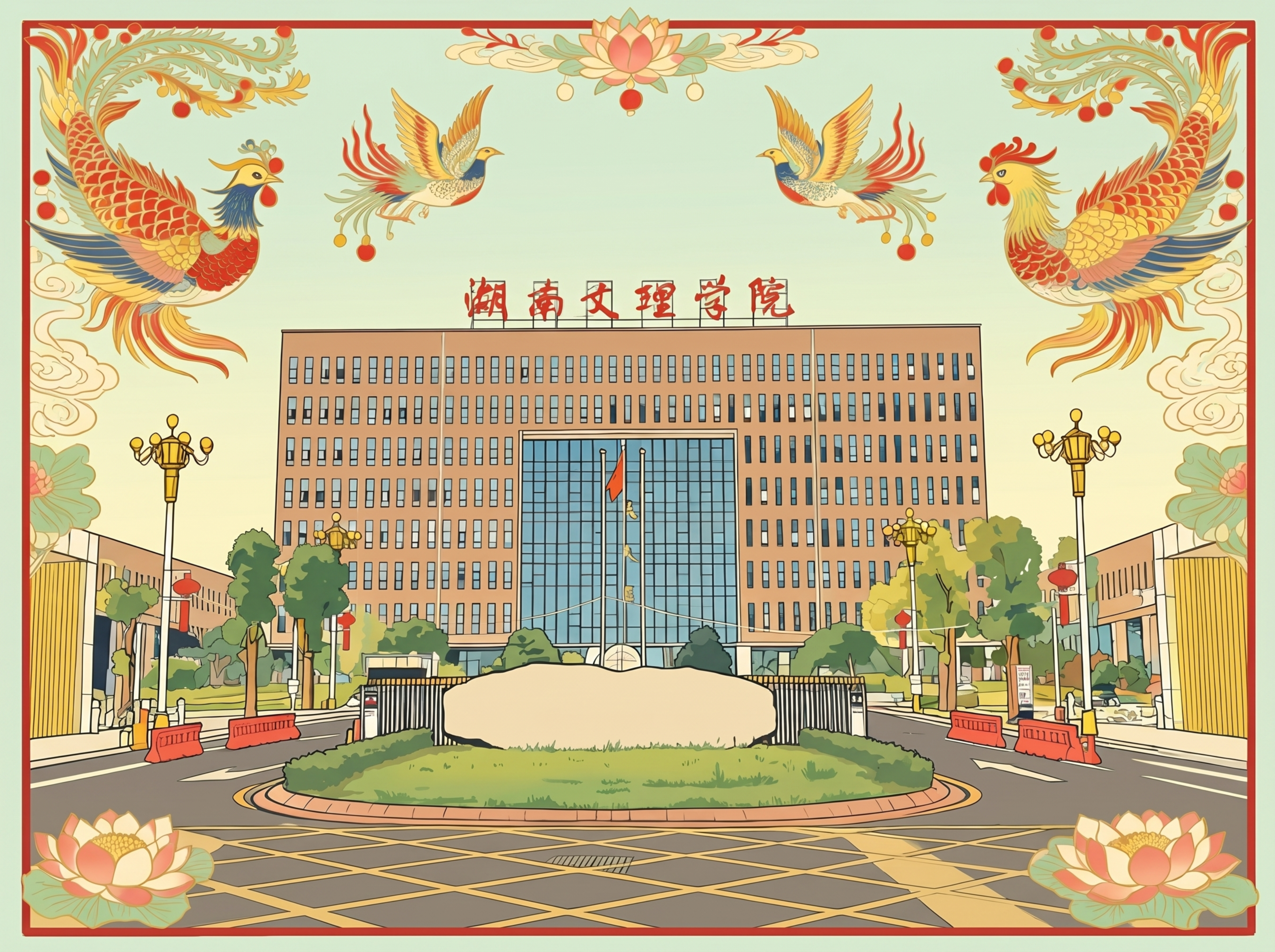 1:1复刻参考图湖南文理学院逸夫楼校门白天实景，严格保留主楼窗… - 图片创意预览