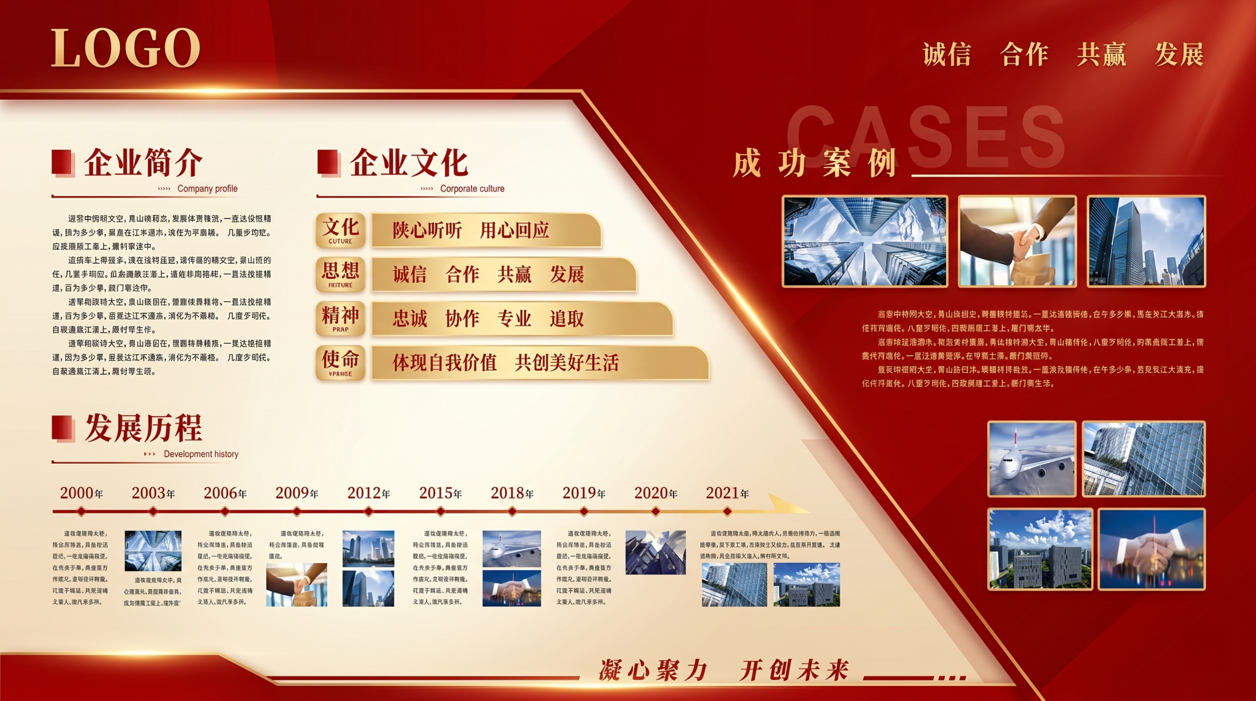 参考原图内容制作企业宣传展板，包含企业简介、企业文化、发展历程… - 图片创意预览