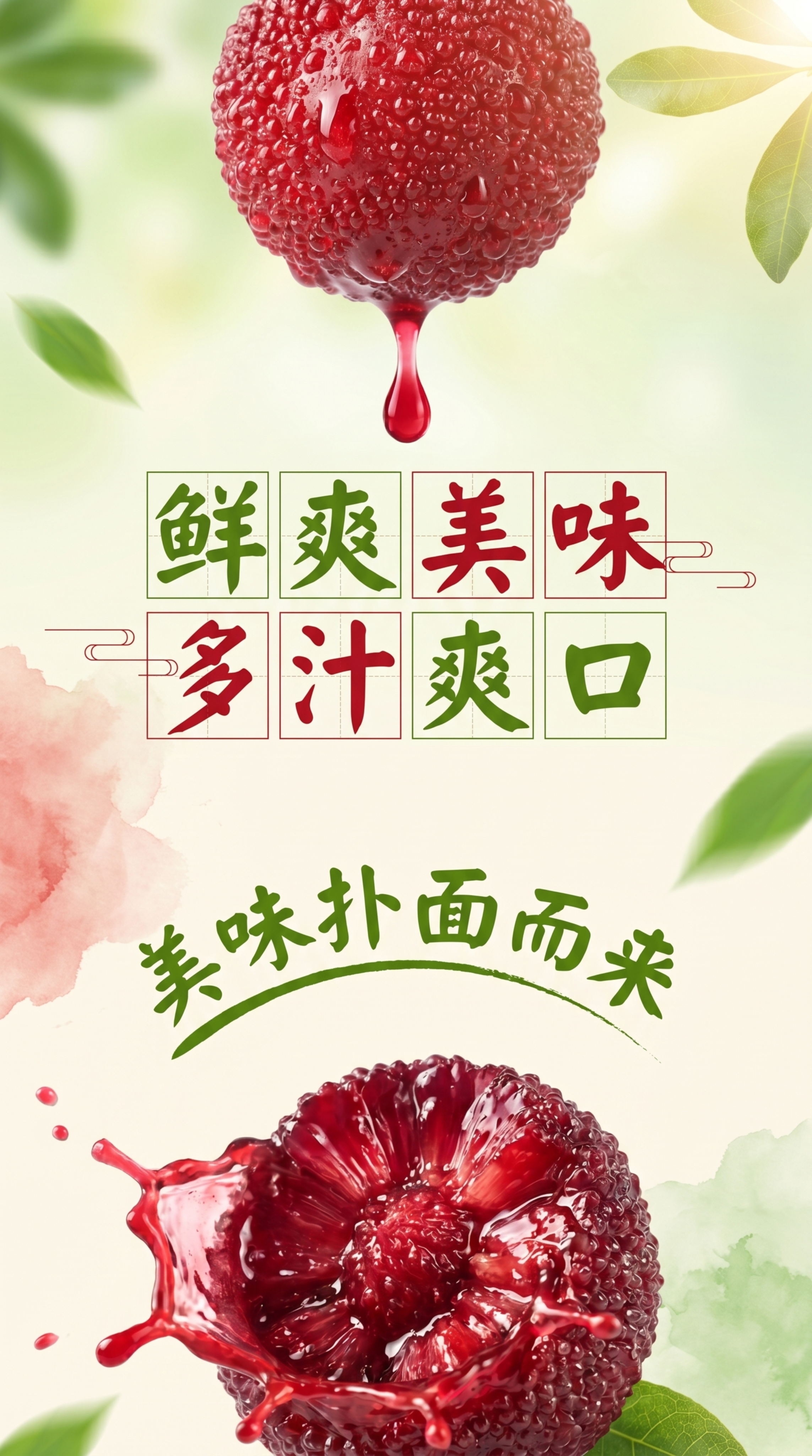 按照前5张仙居东魁杨梅的清新自然风格，参考第6张图片的排版：上… - 图片创意预览