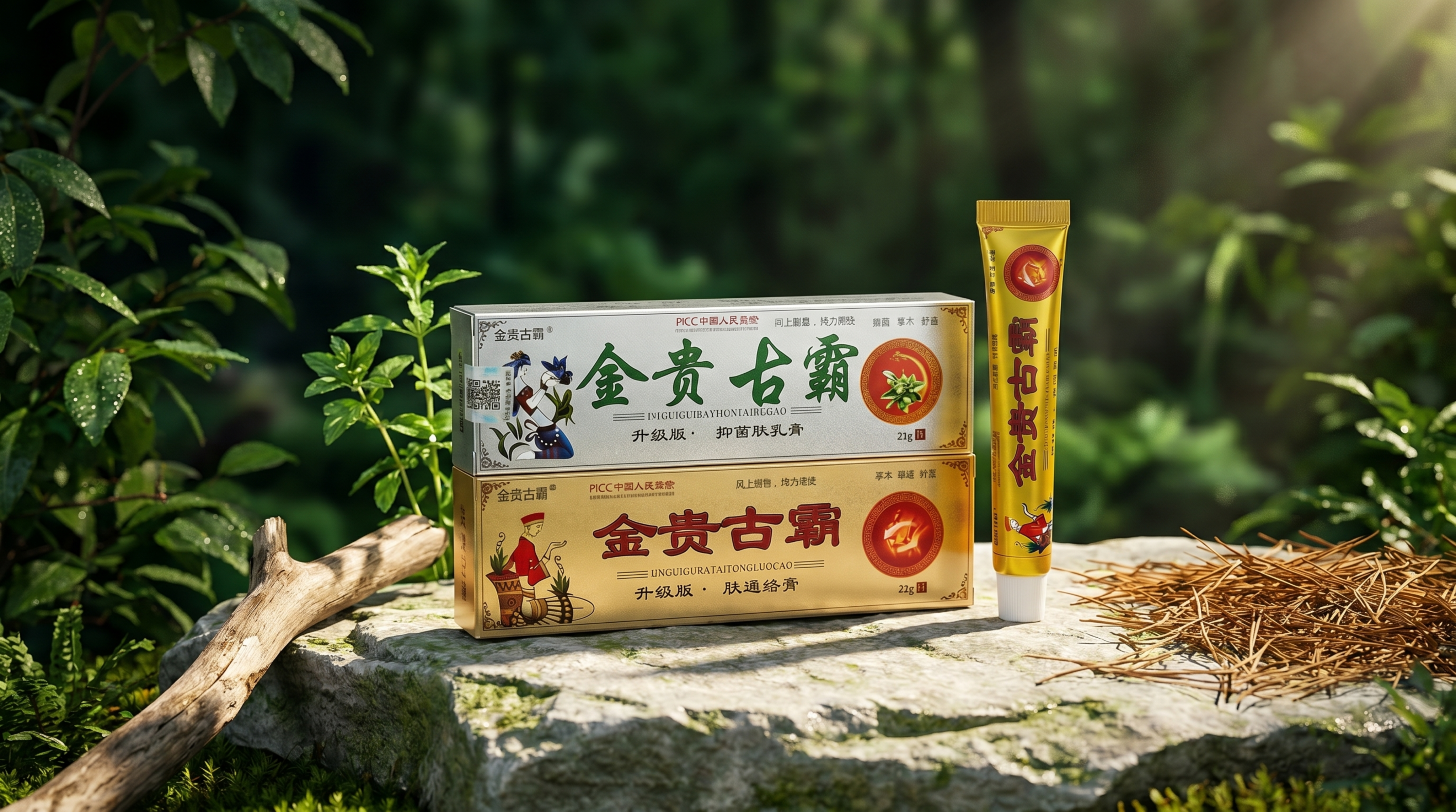 商业级户外产品摄影。 主体：药膏产品严格参照上传产品图，完整保… - 图片创意预览