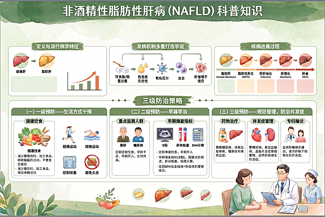 基于上传图片（https://dify-grsai.dancf.com/images/ed276d94f27344ab810462defe4deca6.png），去除最底部的‘参考文献’文本框及其全部文字内容，同时去除底部中间区域的文字说明与插图（即‘通过“环境治理—健康监测—及时救治”三级预防体系，……’及下方肝病小图），仅保留上方主体科普内容区域，确保其余排版、边框、图标和背景风格完整不变