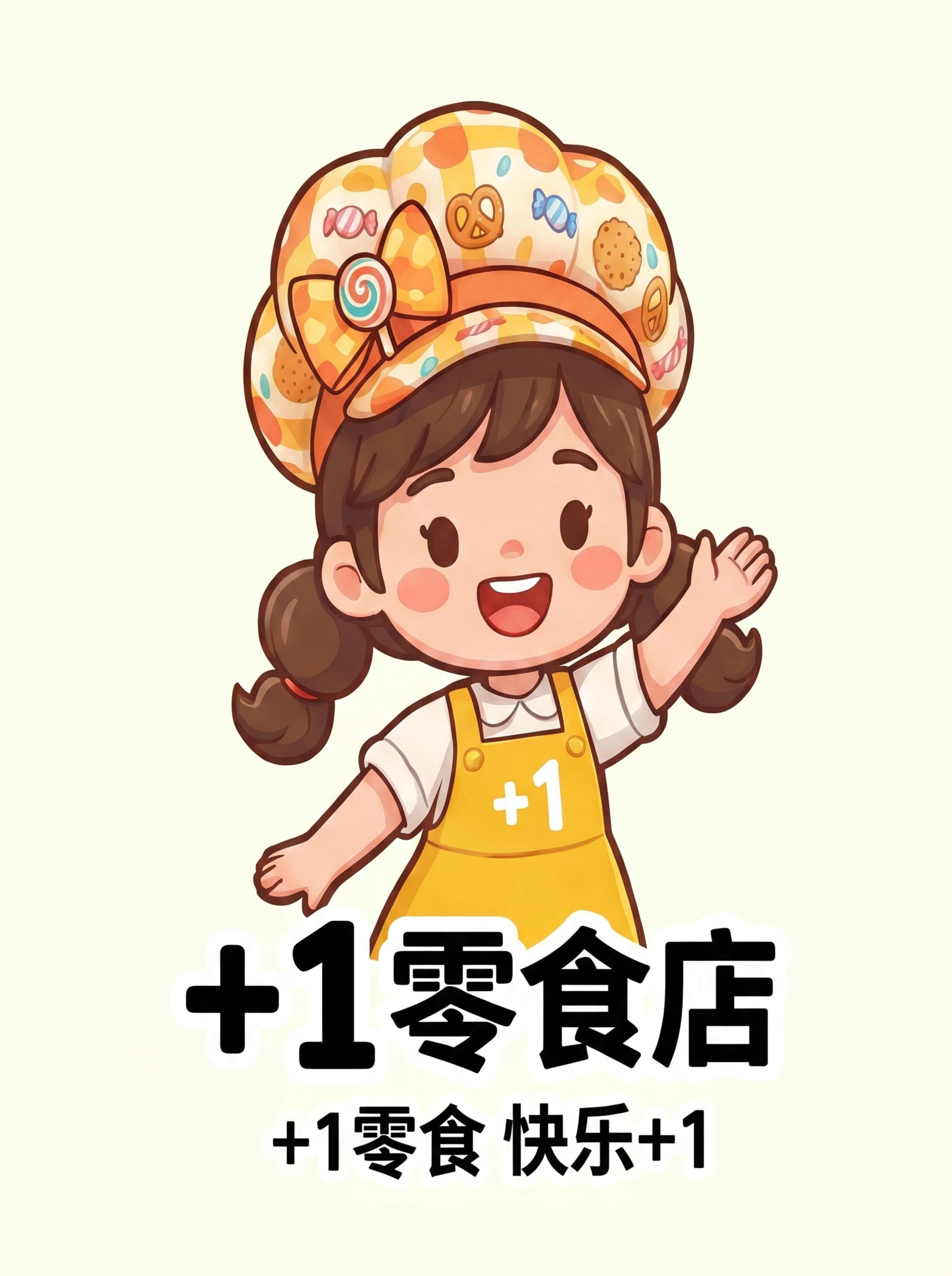 基于参考图生成平面设计图：保留小女孩IP形象（戴糖果帽、穿黄色… - 图片创意预览