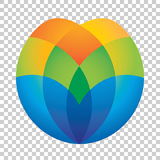 生成左侧新奥的心形圆形标志图案，仅保留该标志图案，高清，透明背景，颜色与参考图一致：橙黄绿蓝渐变的心形圆形logo