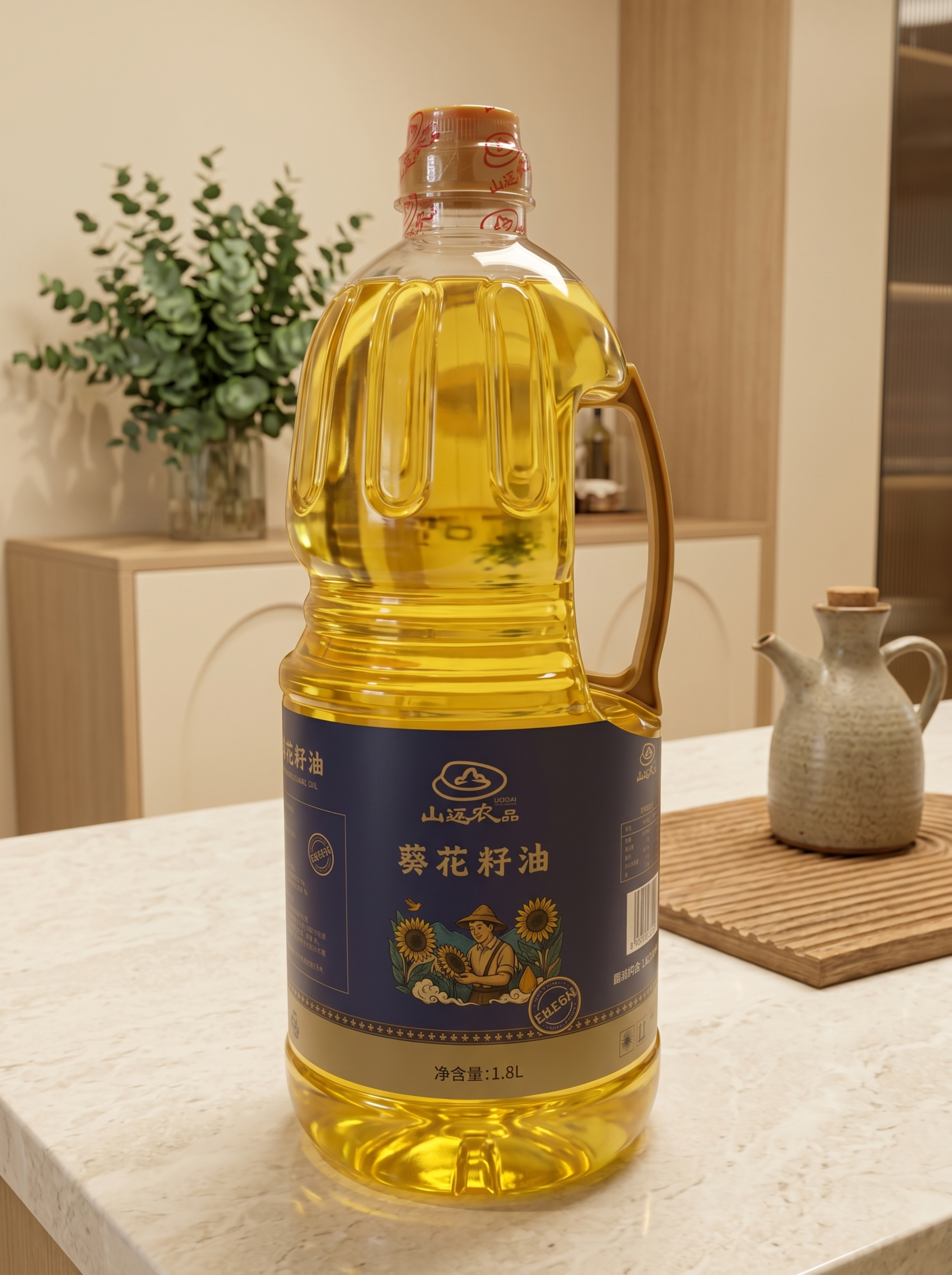 超写实电商产品摄影。 主体：食用油严格参照上传产品图，完整保留… - 图片创意预览