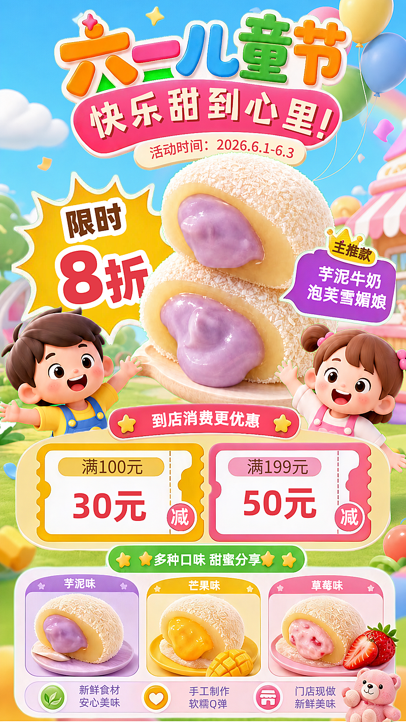 六一儿童节零食糕点门店促销活动海报