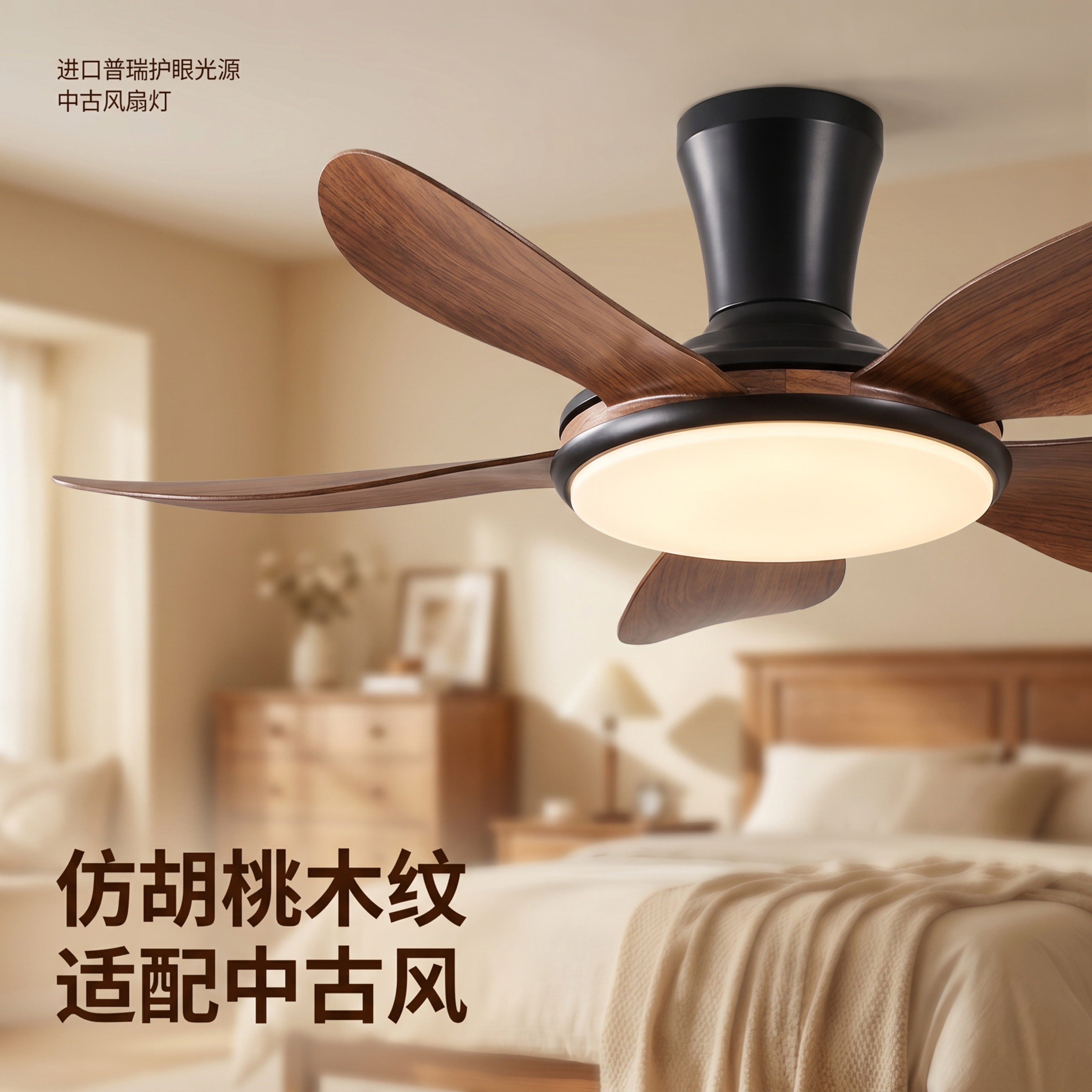 [主图 2] 仿胡桃木纹材质细节特写图。[氛围风格] 中古风质… - 图片创意预览