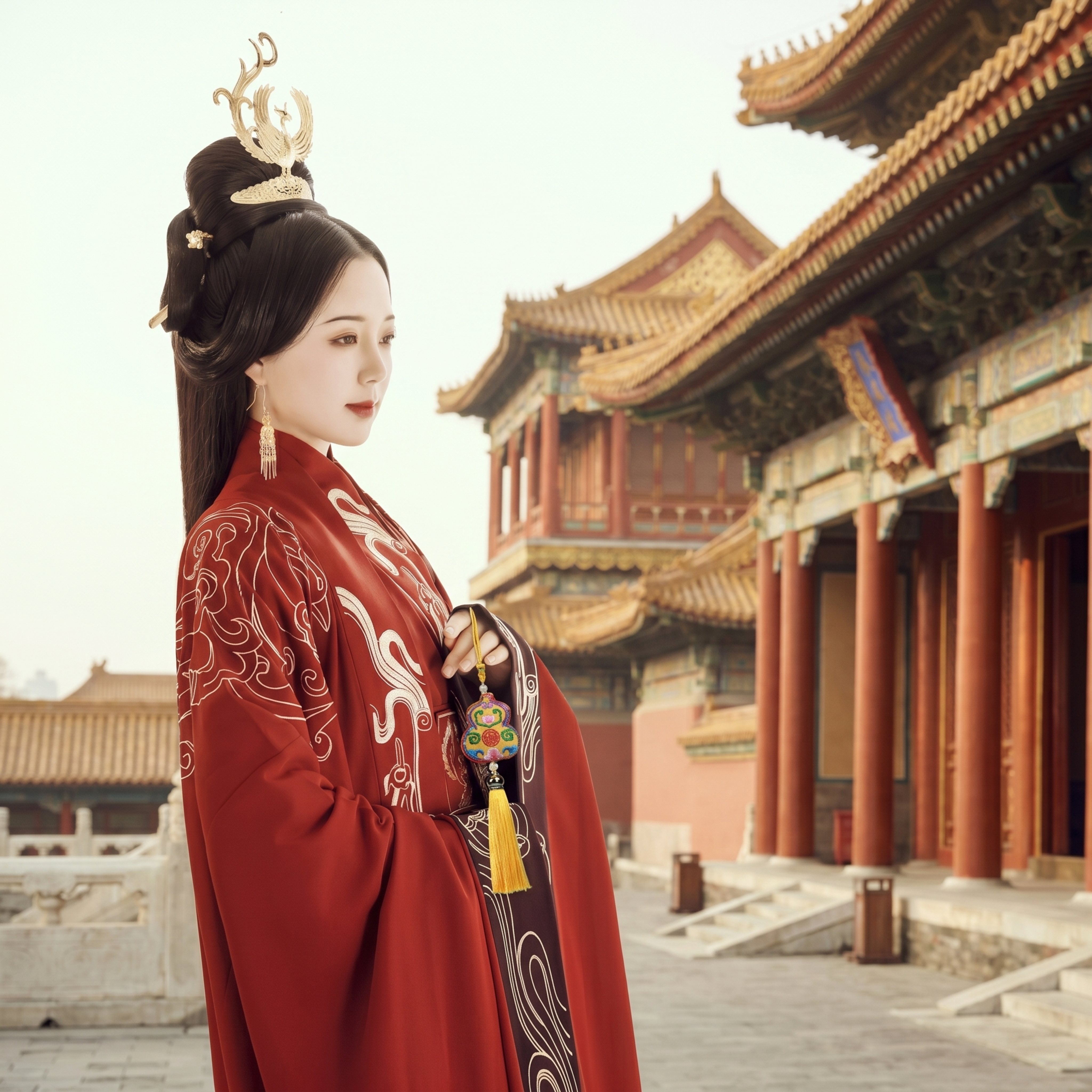 国风海报，绝色国风古装美人，参考图1的人物形象，手中拿着参考图… - 图片创意预览