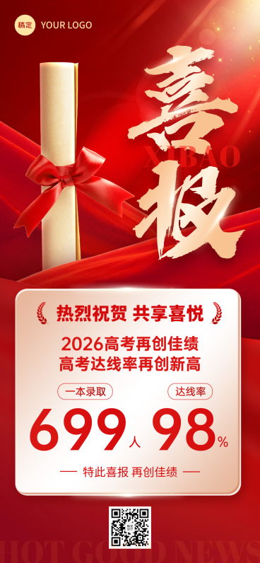 高考喜报战报荣誉教育培训喜庆感全屏竖版海报预览效果