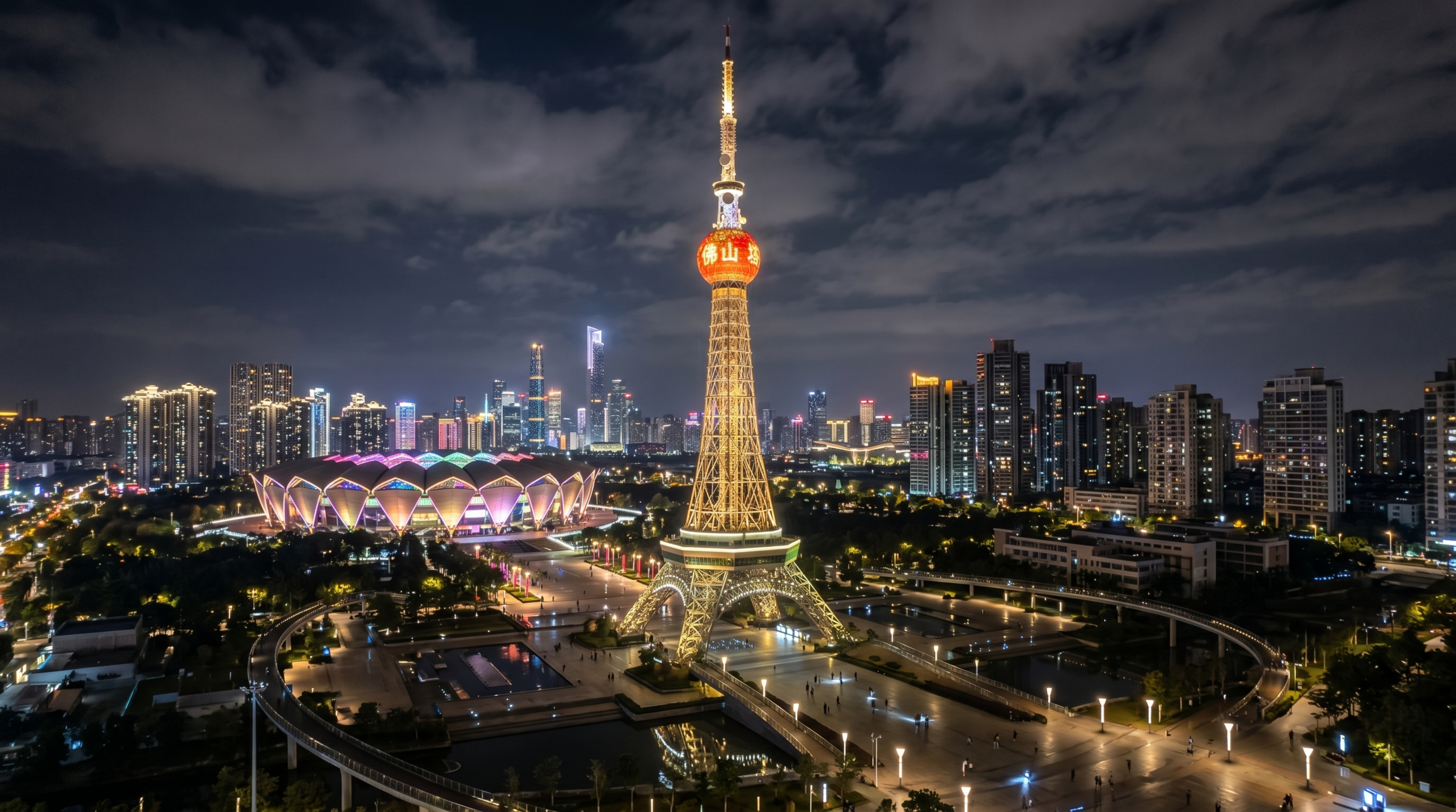 佛山城市高楼大厦夜景，以图片中的佛山电视塔为主体，画面中包含佛… - 图片创意预览