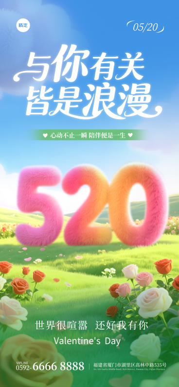 520情人节梦幻感软3D全屏竖版海报预览效果