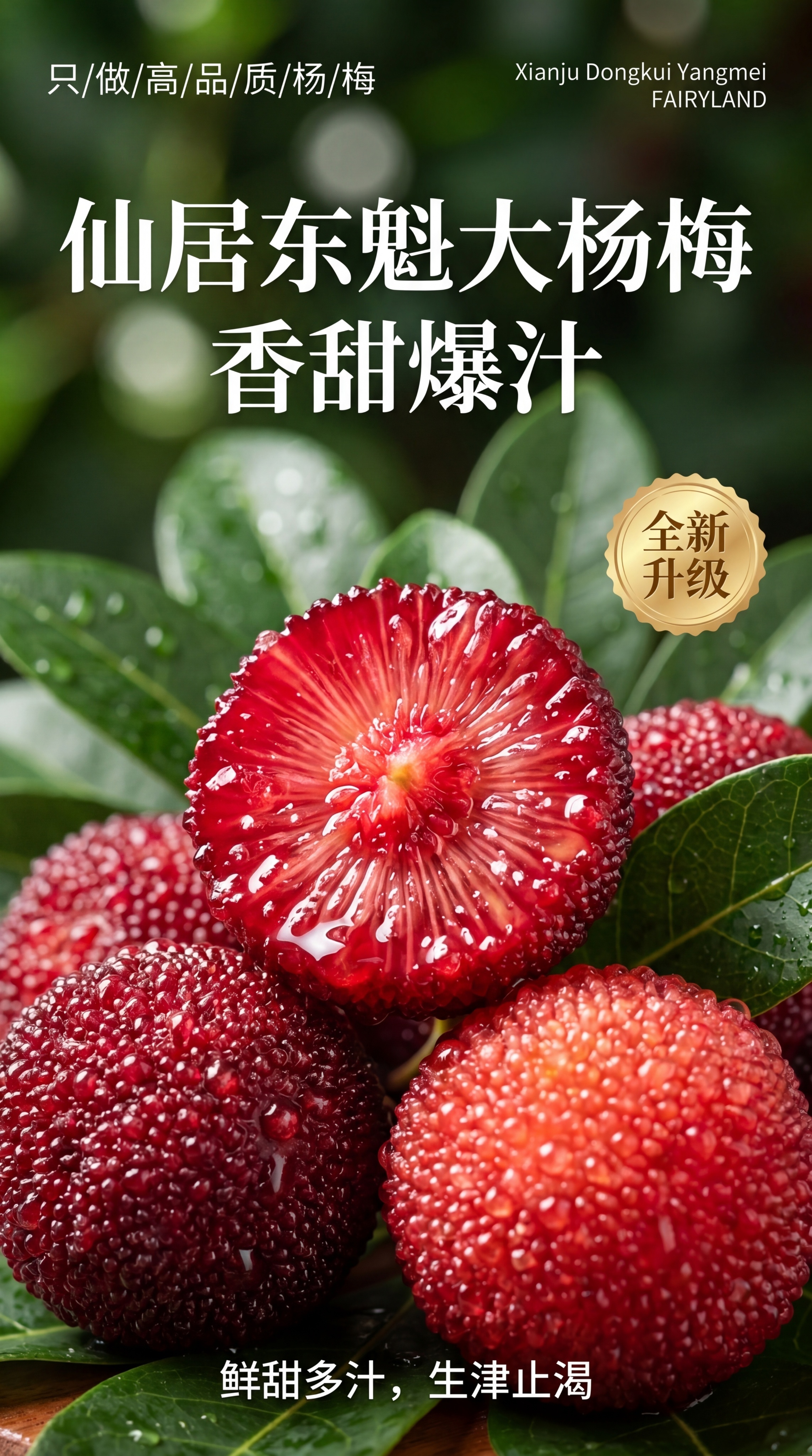 电商海报，竖版构图，主体是仙居东魁大杨梅的特写组合，中心是一颗… - 图片创意预览