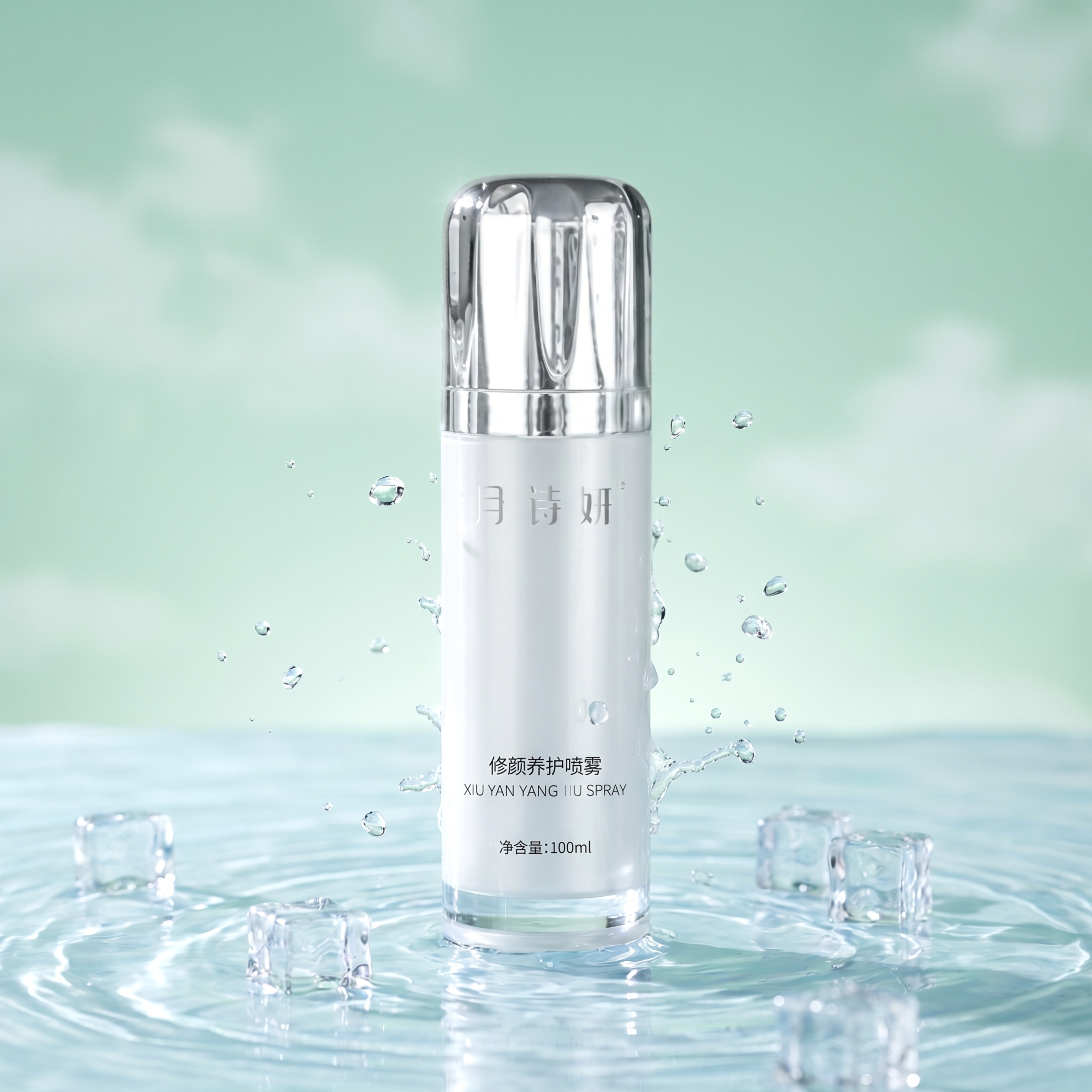 超写实美妆产品摄影。 主体：喷雾瓶严格参照上传产品图，完整保留… - 图片创意预览
