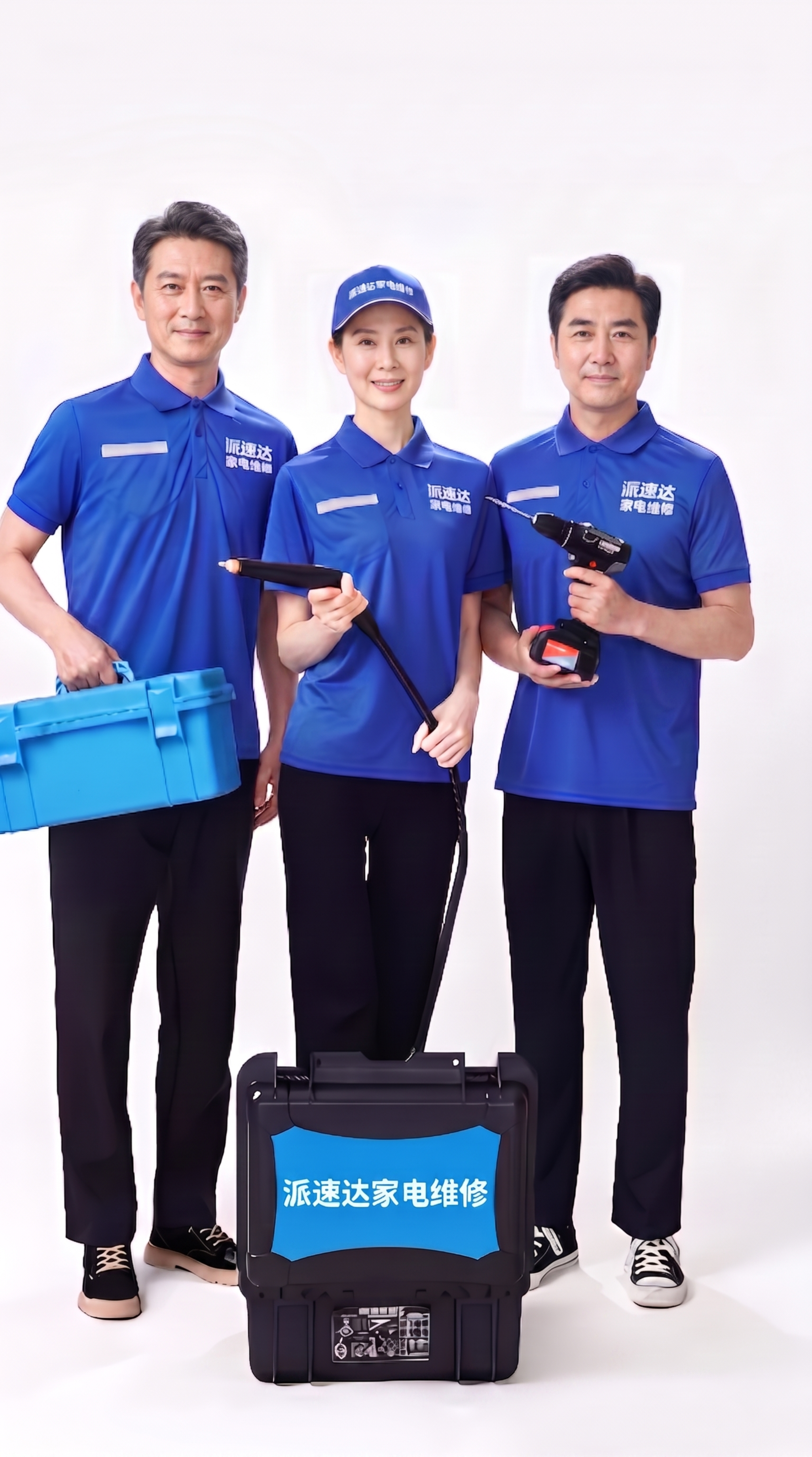 将图片中三个人物都修改为中年人，保持服装、道具和整体构图不变 - 图片创意预览