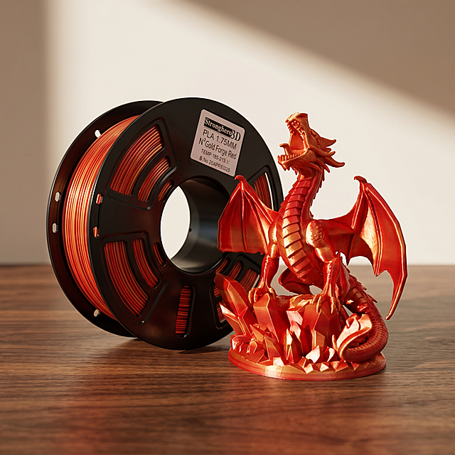 3D打印耗材线轴与西方龙摆件，严格参照上传第二张产品图，完整保留所有可见组件、部件、轮廓、结构、比例、材质、颜色与产品本体上的文字信息，与上传图完全一致。保持产品角度不变，对产品进行精修美化。
场景大类：室内木质桌面，参考图为ins网红居家风格，自然暖色调。
组合语境：产品摆放在木质桌面上，属于3D打印耗材展示场景。
光影：侧前方自然光，产品受光面泛起浅木暖红色，暗部与边缘映射浅灰色光晕，与环境物理融合。
产品位置与构图：居中特写构图。
动态感：静态展示，沉稳自然。
视角微调：微侧20°
全量换款清单：①背景墙面：参考图浅灰白墙面 → 生成图奶白色墙面带浅棕光影渐变；②桌面：参考图浅黄原木桌面 → 生成图胡桃木原木桌面，保留深木质纹理；③摆件和线轴：保留产品本体结构和角度，优化画质精修。
消除参考图中额外品牌文案，仅保留产品本体原有文字。
4K 分辨率，严格锁定宽高比为 1:1。