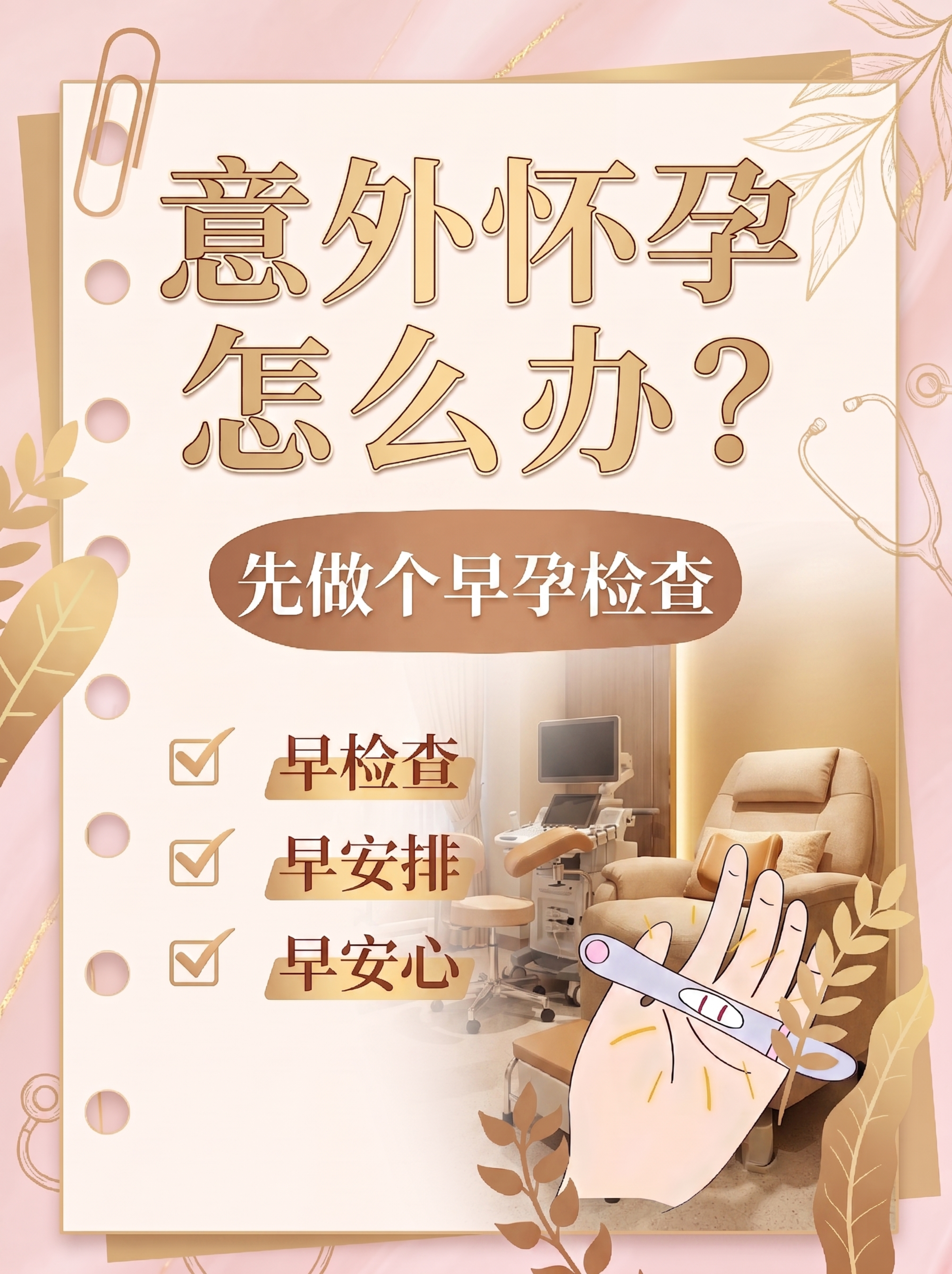 更换为妇产相关背景，调整整体色调偏暖，将文字'先做个检查'改为… - 图片创意预览