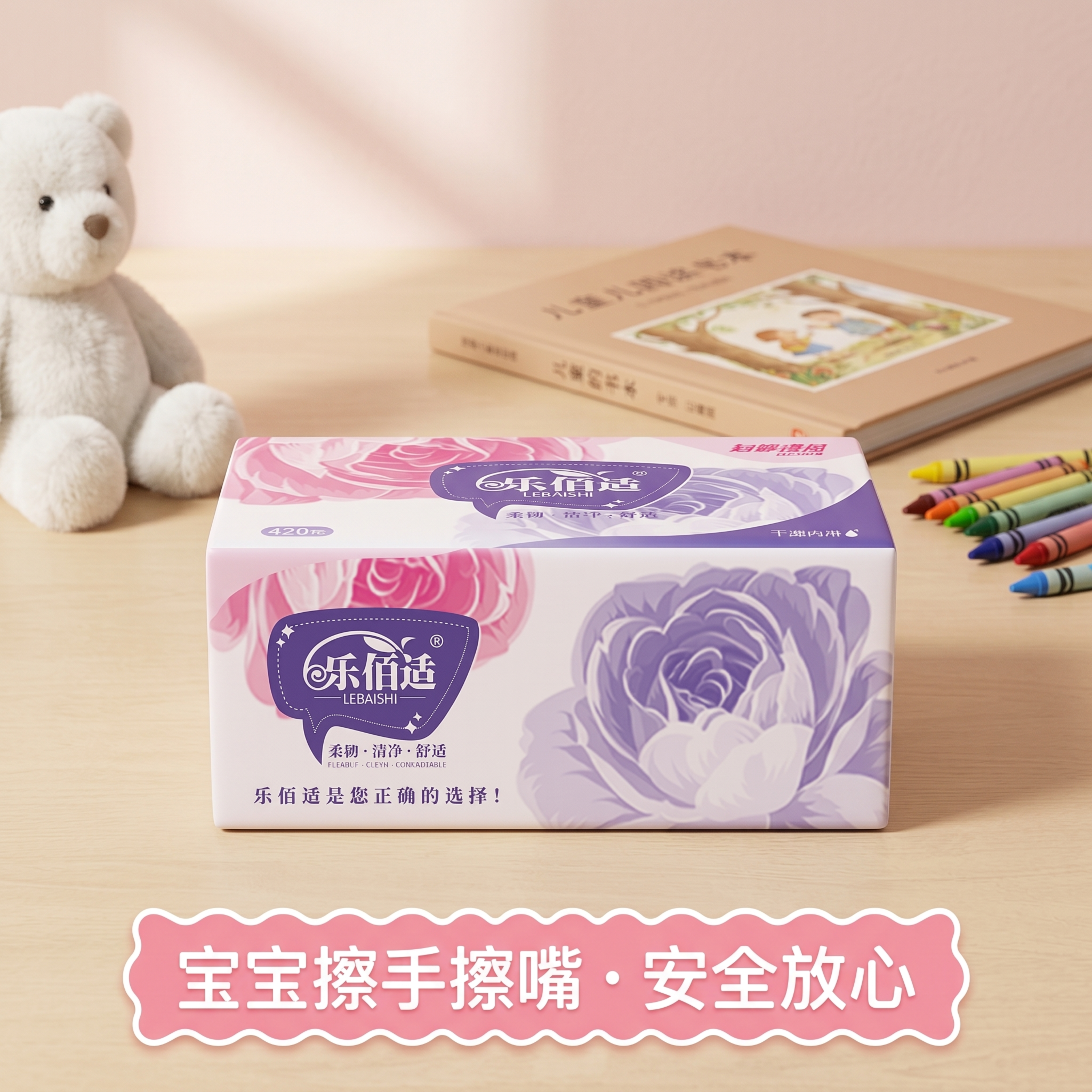 商业级产品摄影。 主体：抽纸严格参照上传产品图，完整保留所有可… - 图片创意预览