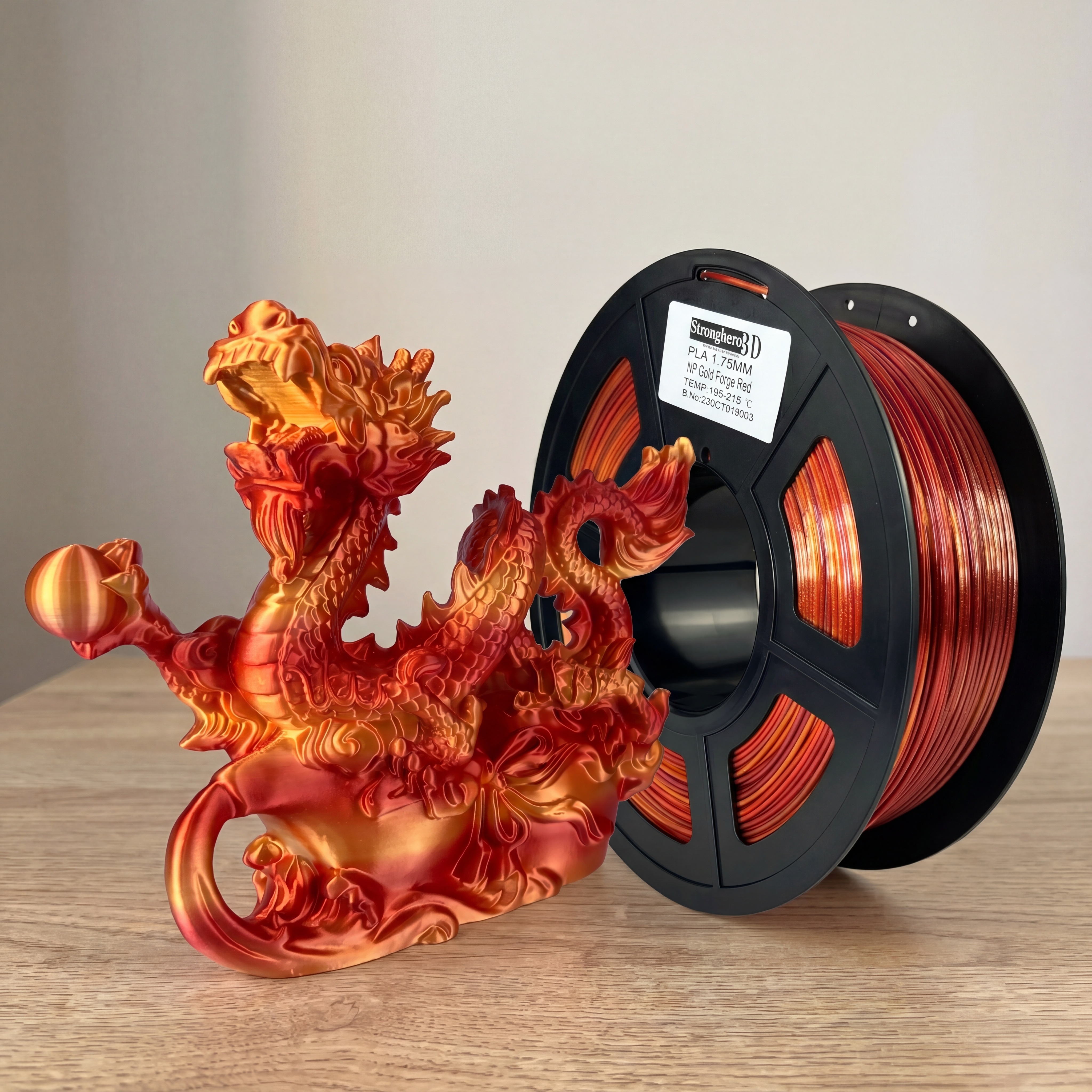3D打印耗材线轴与中国龙摆件，严格参照上传第一张产品图，完整保… - 图片创意预览