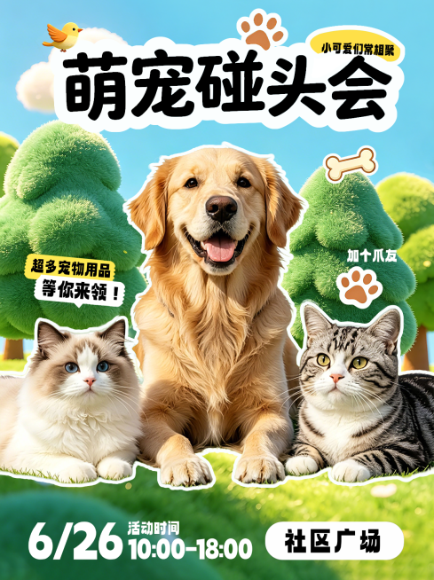 宠物猫狗碰头会活动卡通小红书封面预览效果
