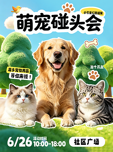 宠物猫狗碰头会活动卡通小红书封面