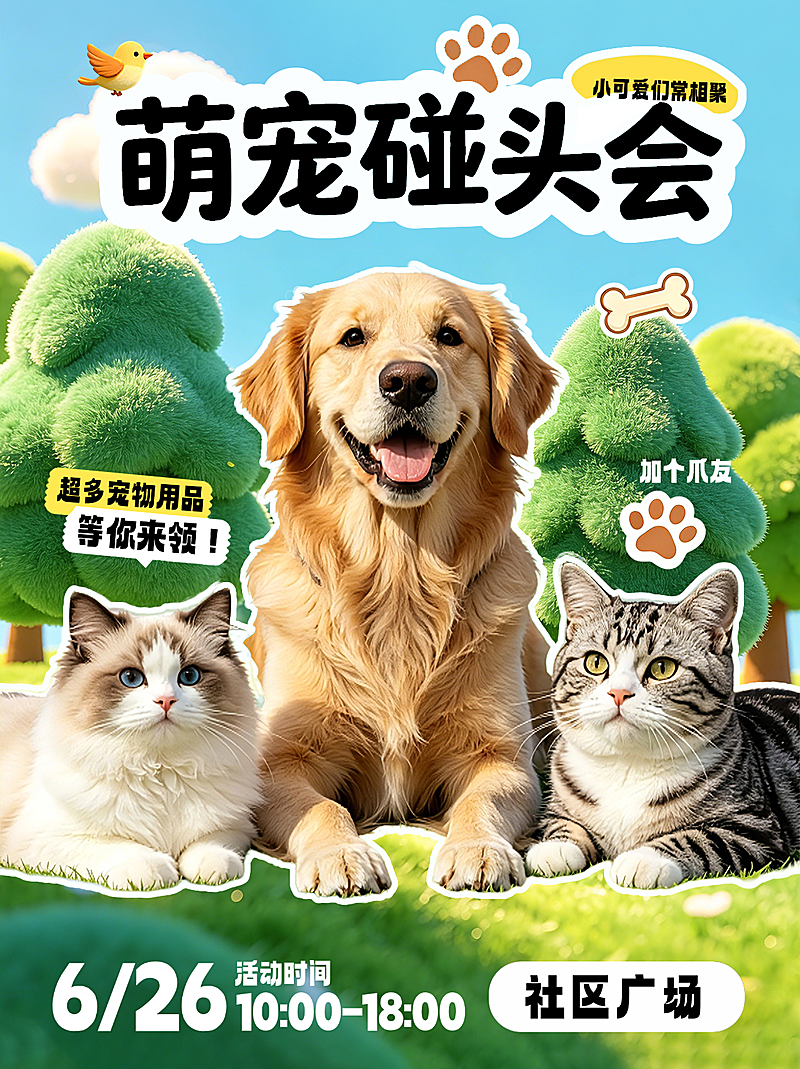 宠物猫狗碰头会活动卡通小红书封面