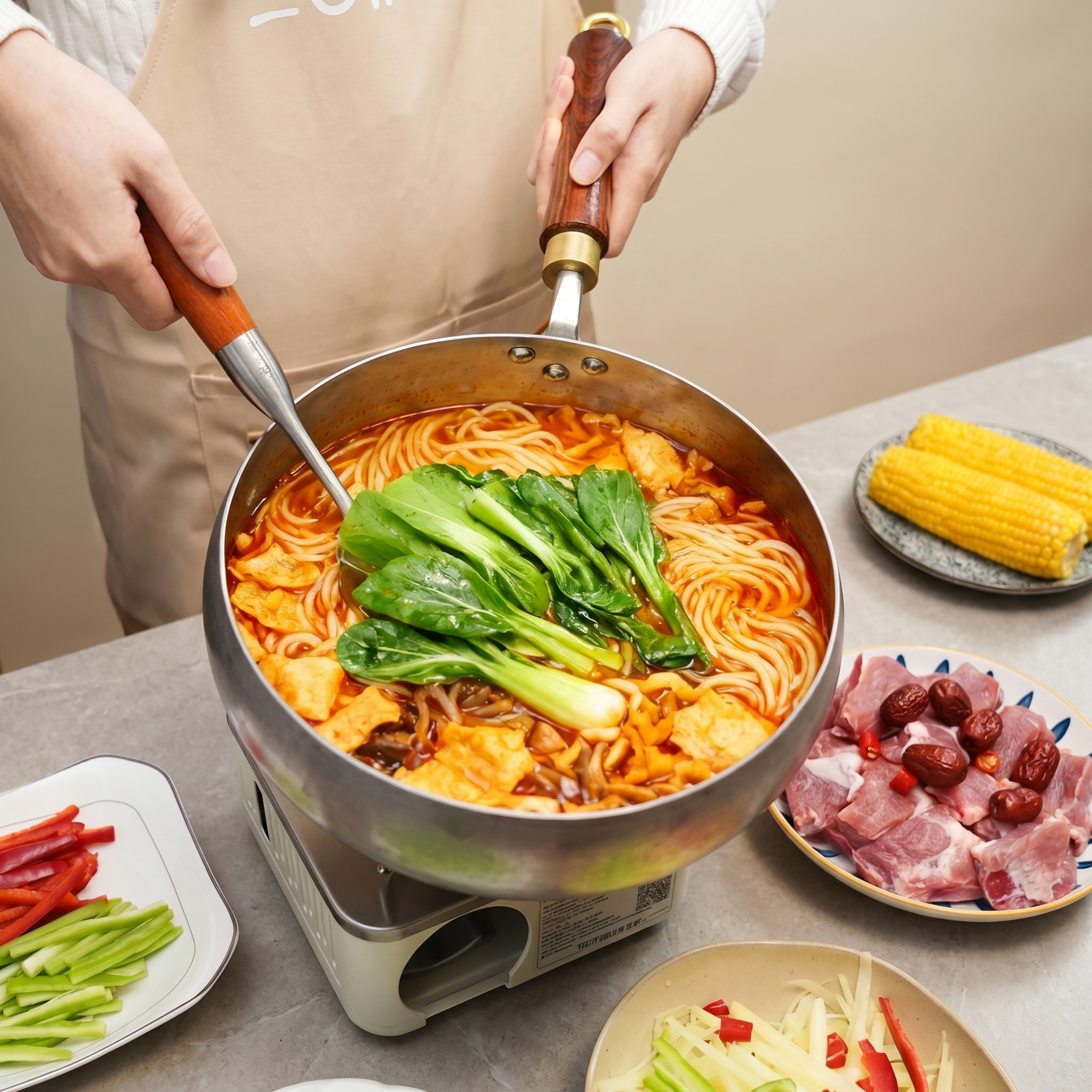 超写实美食摄影。 主体：螺蛳粉火锅严格参照上传产品图，完整保留… - 图片创意预览