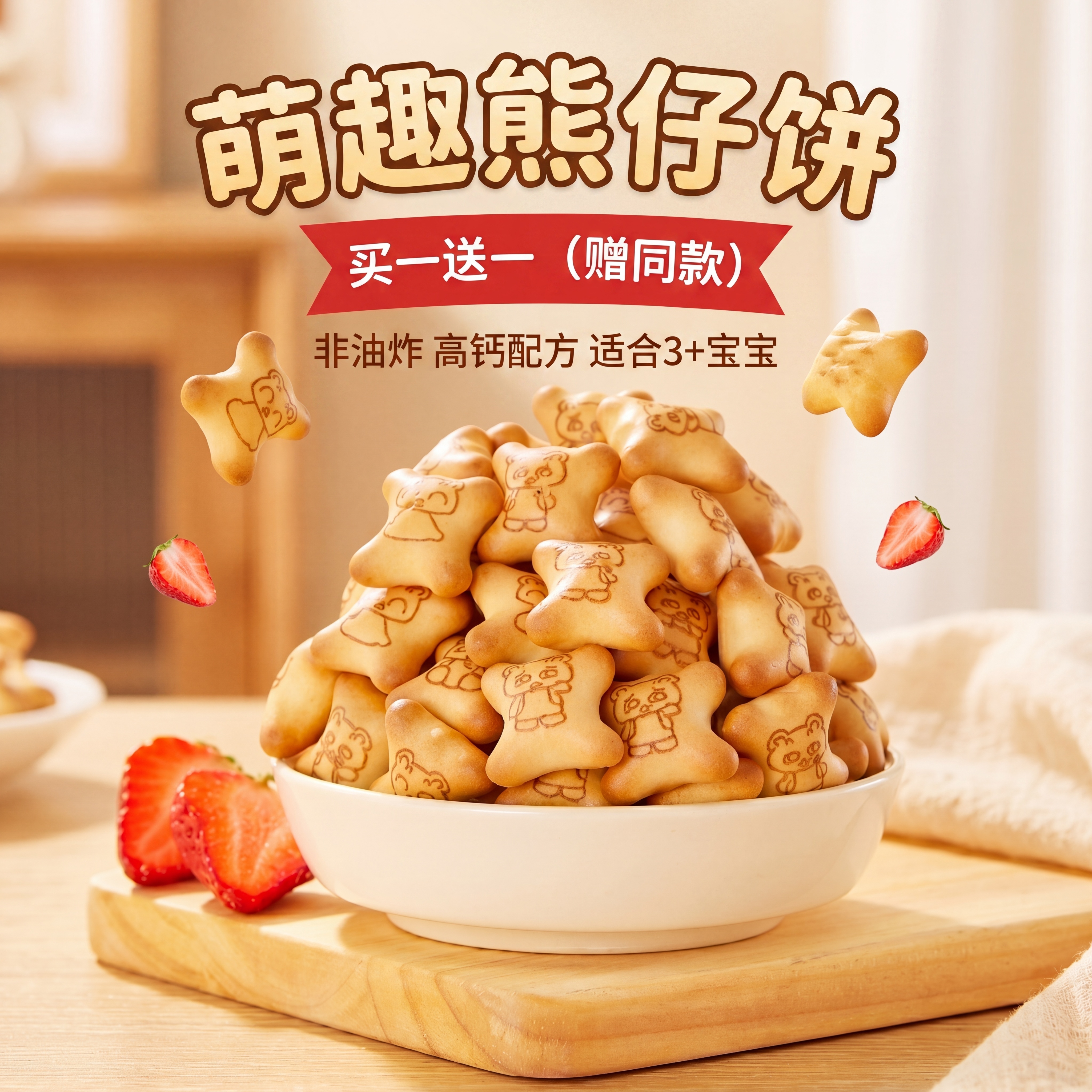 基于现有主图，生成另一版800X800零食主图：保留小熊饼干与… - 图片创意预览