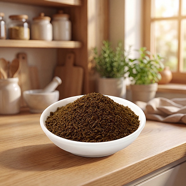 将图中白色碗装的调味料置于精致厨房背景中，背景为浅木色台面与柔和自然光，营造温馨美食氛围，高清商业摄影风格，细节清晰，色调温暖