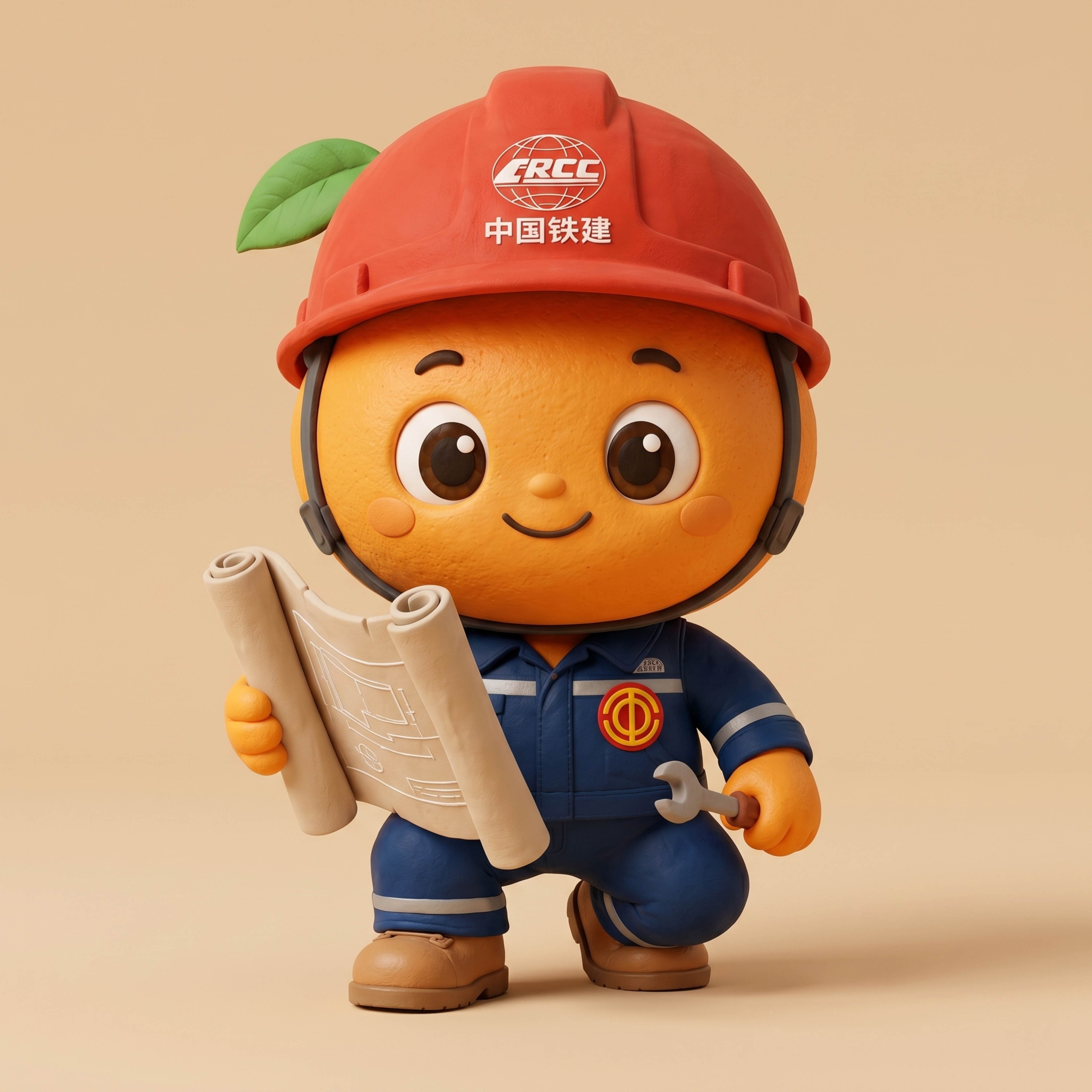 基于原IP形象工小橙，保留橙子原型、红色中国铁建安全帽、蓝色工… - 图片创意预览