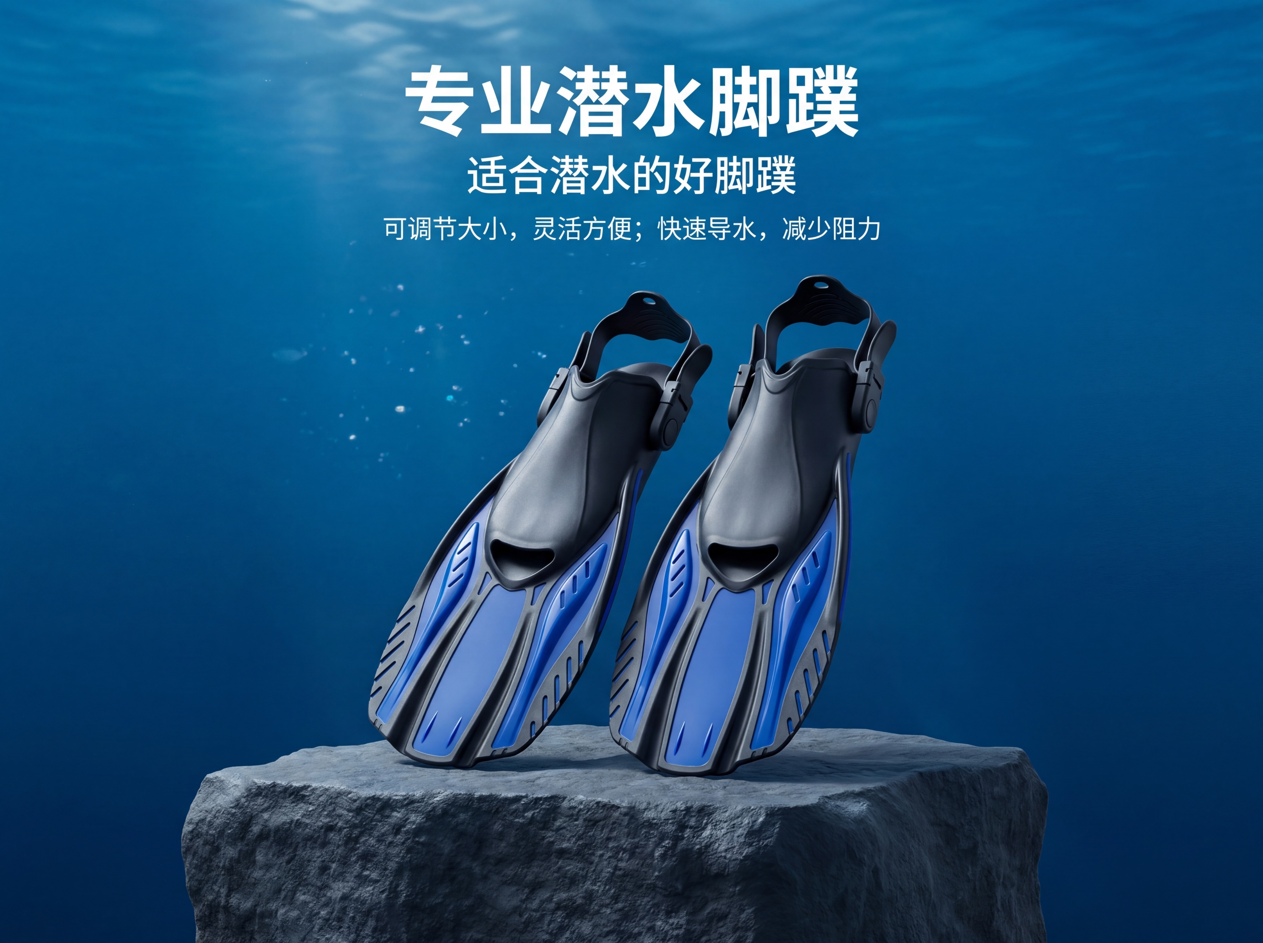「图片1」为产品主体，生成4：3的商品主图； 主文案：专业潜水… - 图片创意预览