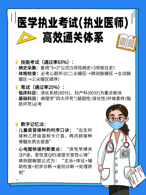 扁平人物插画医学执业考试相关知识分享小红书配图预览效果