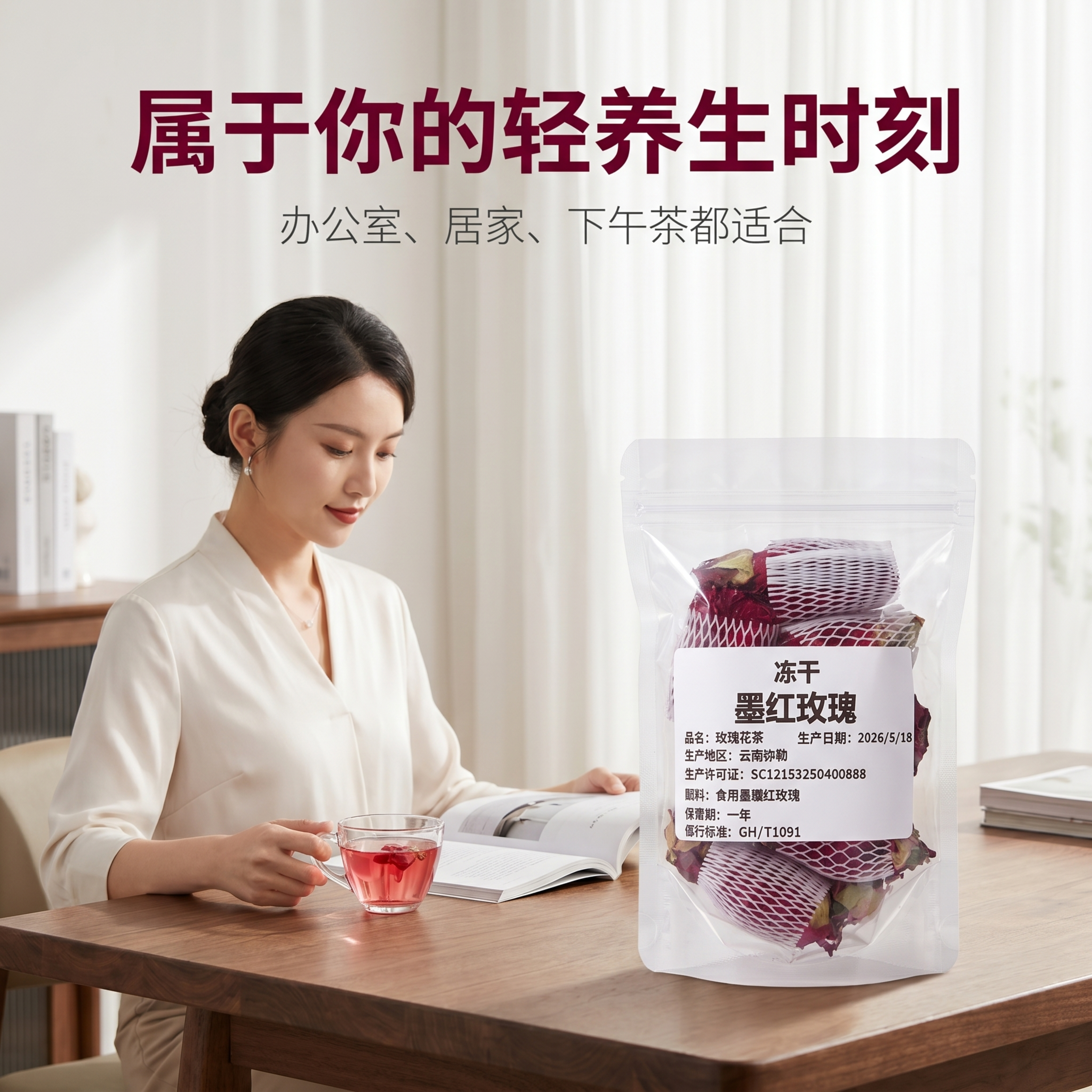 [单张主图] 冻干墨红玫瑰花茶 高级氛围感主图，打造轻养生精致… - 图片创意预览