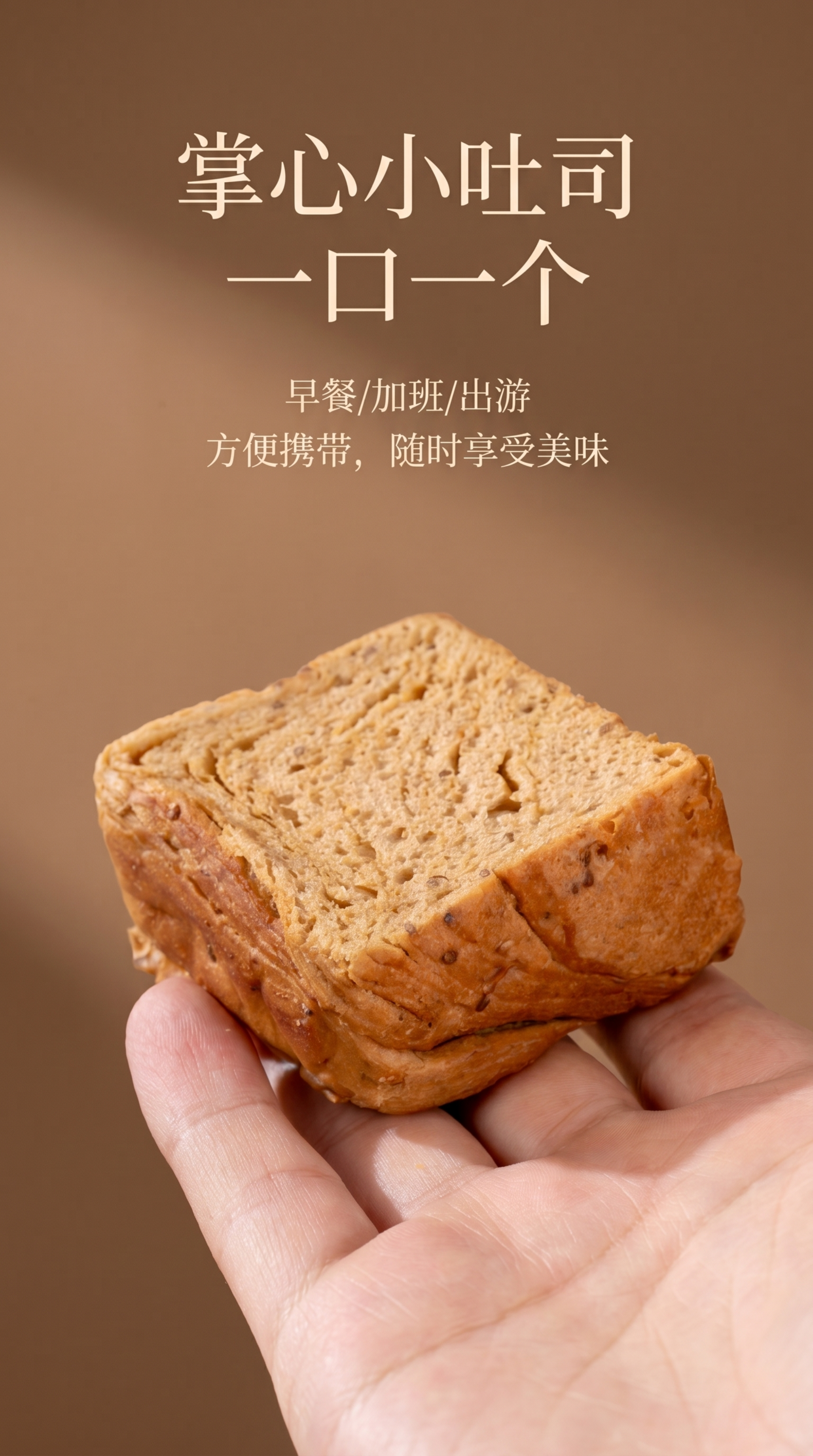 高端质感电商详情场景页，标题“掌心小吐司 一口一个”，文案“早… - 图片创意预览