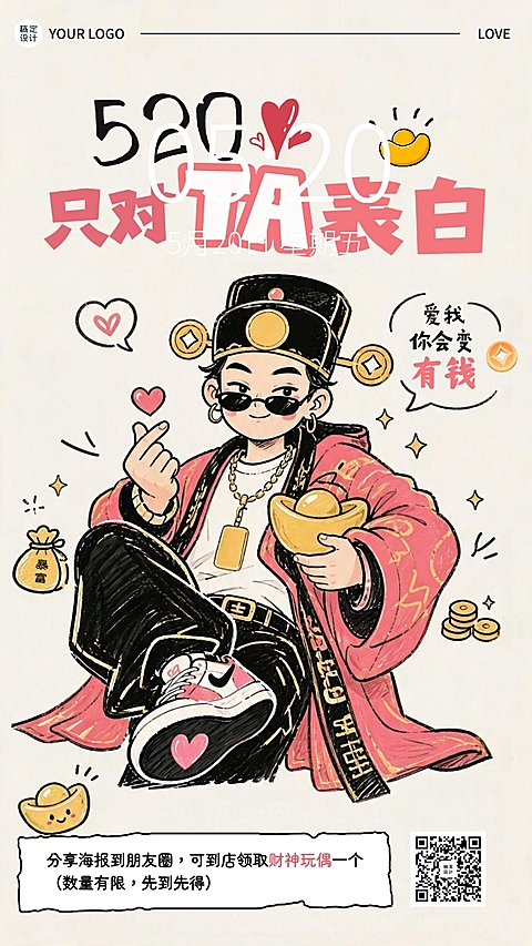 520祝福玄学壁纸手绘风网感插画手机社交媒体海报